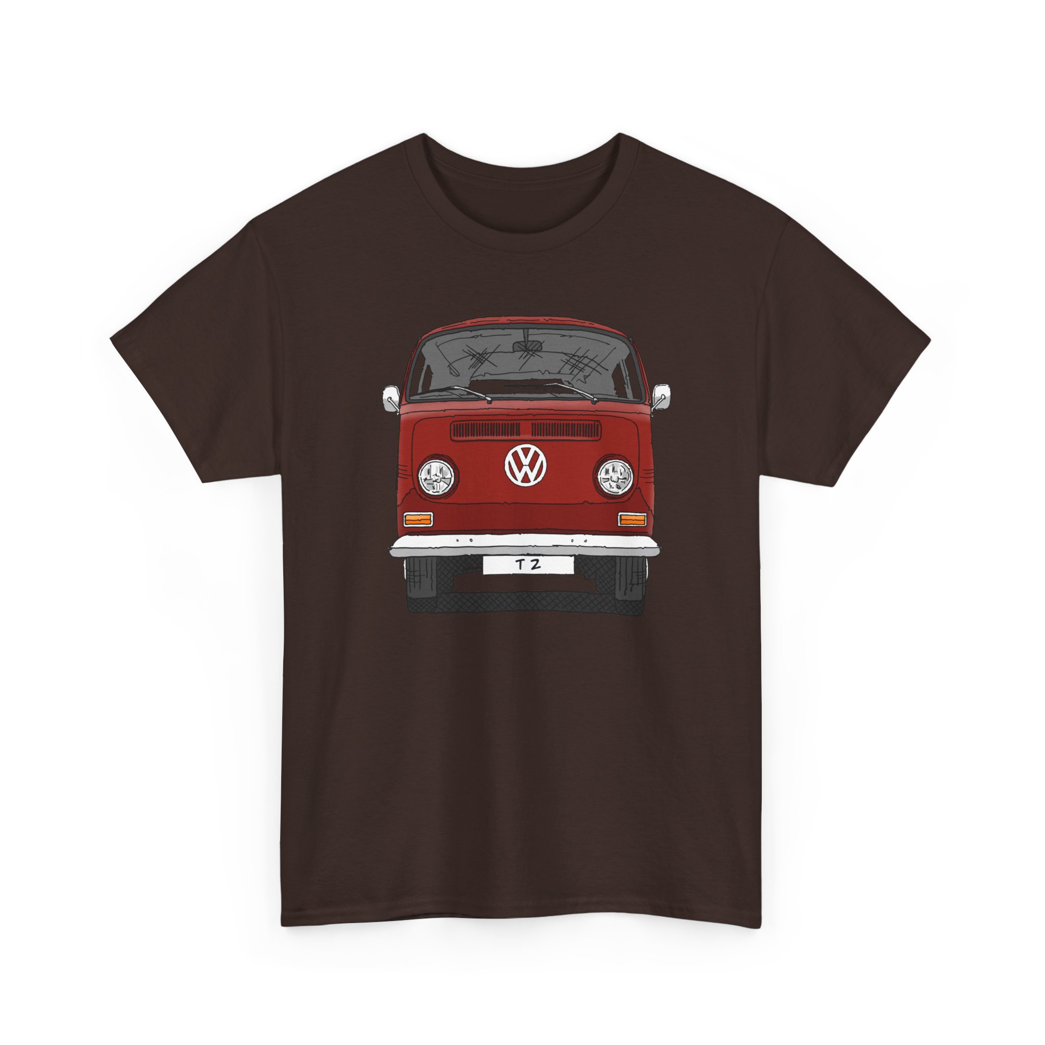 T-Shirt, VW T2, T2a, Bulli, VW Bus, Strichzeichnung, Rot, Wunsch-Kennzeichen möglich – Bild 7