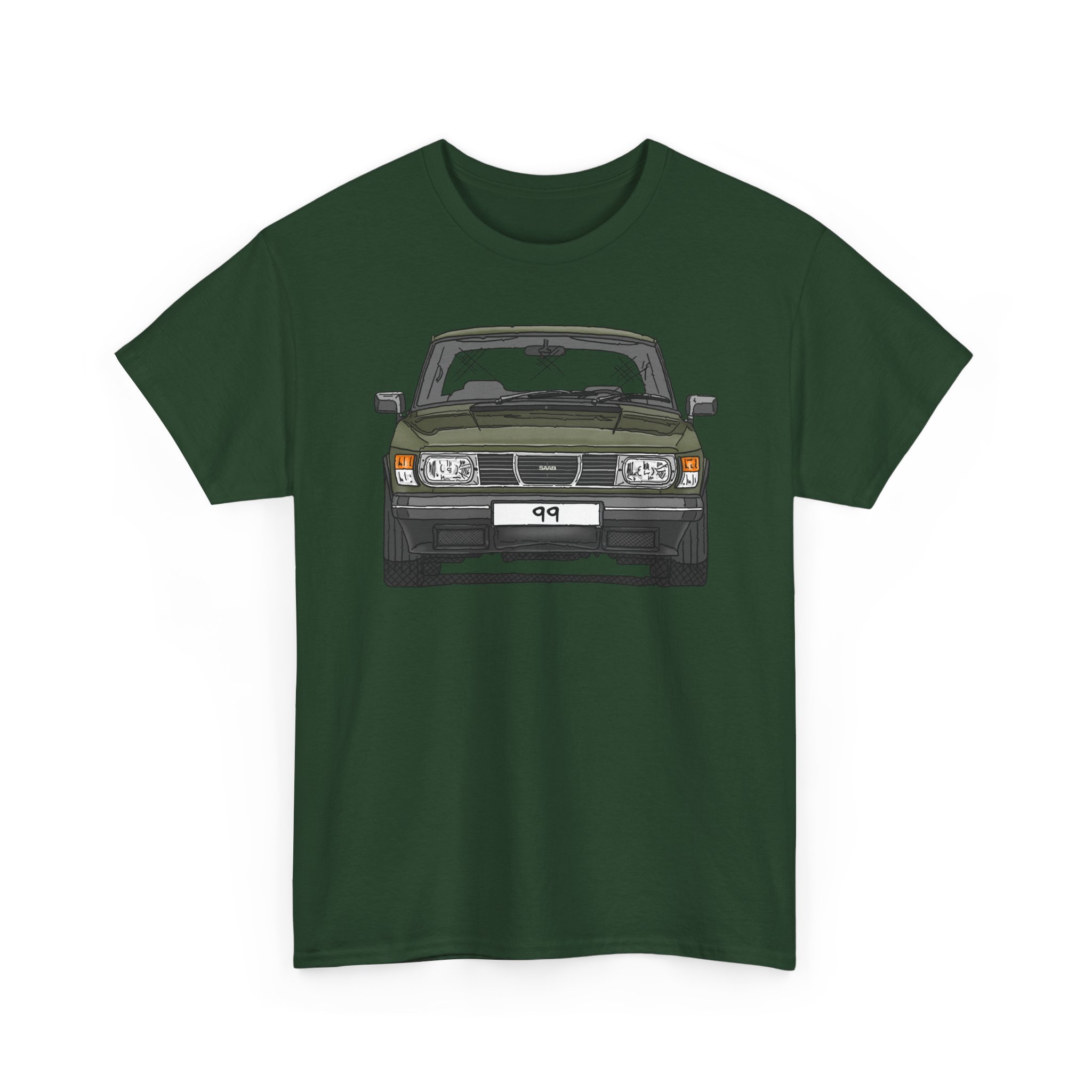 T-Shirt, Saab 99, Strichzeichnung, Grün, eigenes Kennzeichen möglich – Bild 6