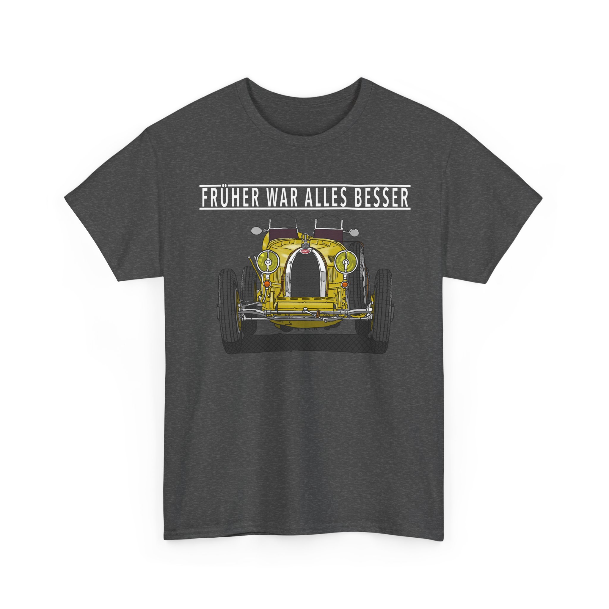 T-Shirt, Bugatti, Gelb, Text FRÜHER WAR ALLES BESSER, Weiße Schrift