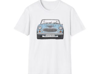 T-Shirt, Austin-Healey 3000, Strichzeichnung, Eisblau, personalisierbar