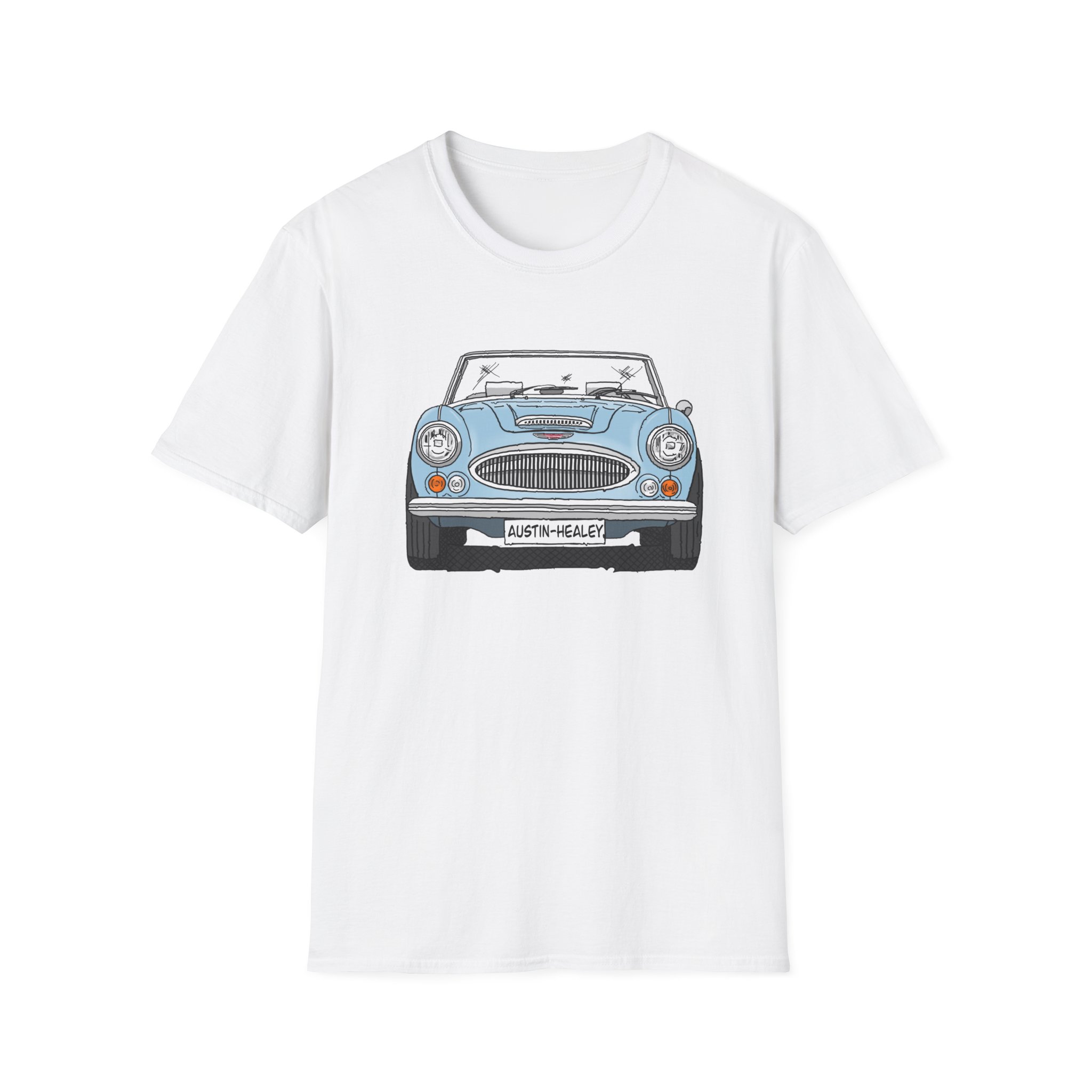 T-Shirt, Austin-Healey 3000, Strichzeichnung, Eisblau, personalisierbar