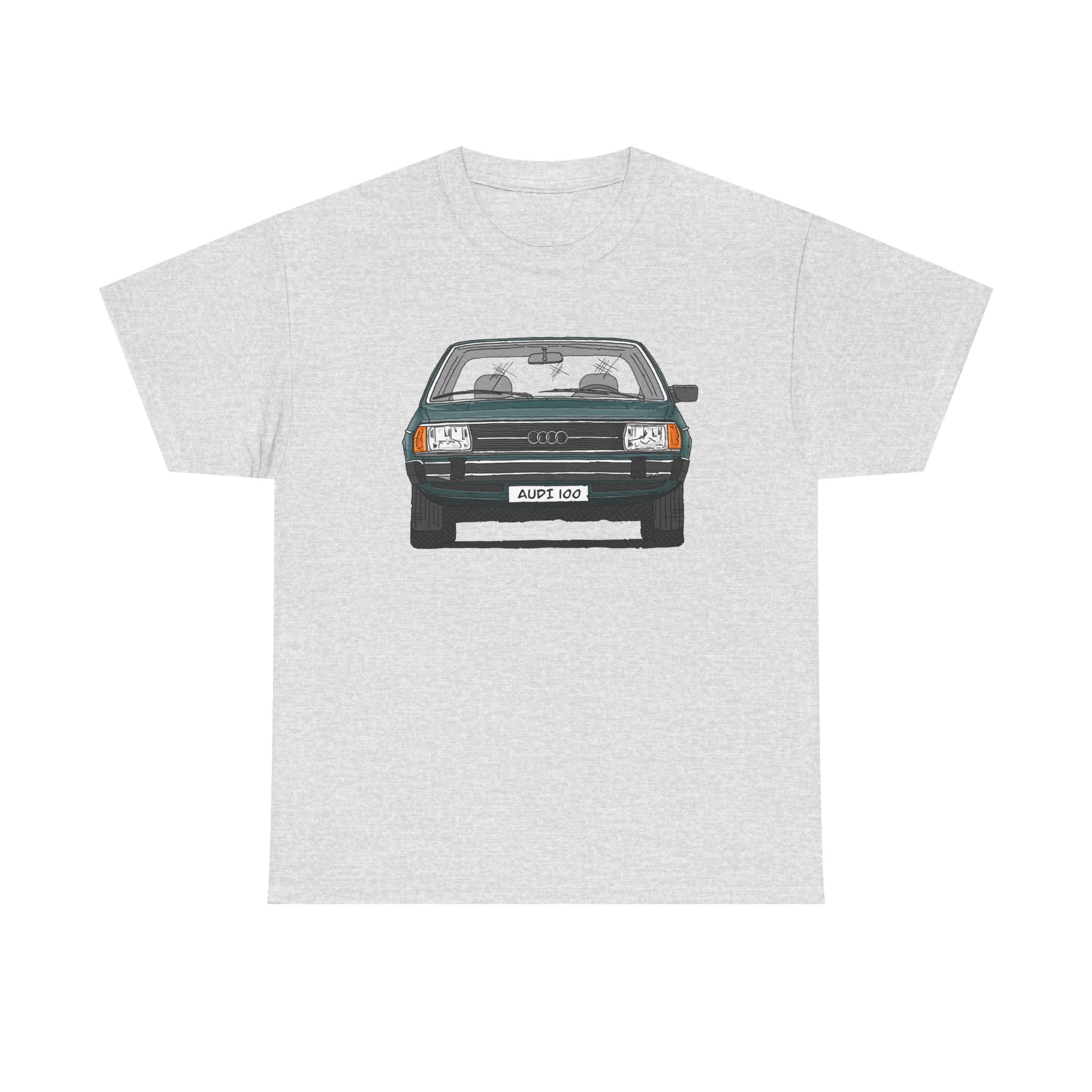 T-Shirt, Audi 100 C2, Strichzeichnung, Dunkelgrün, mit Kennzeichen personalisierbar – Bild 5