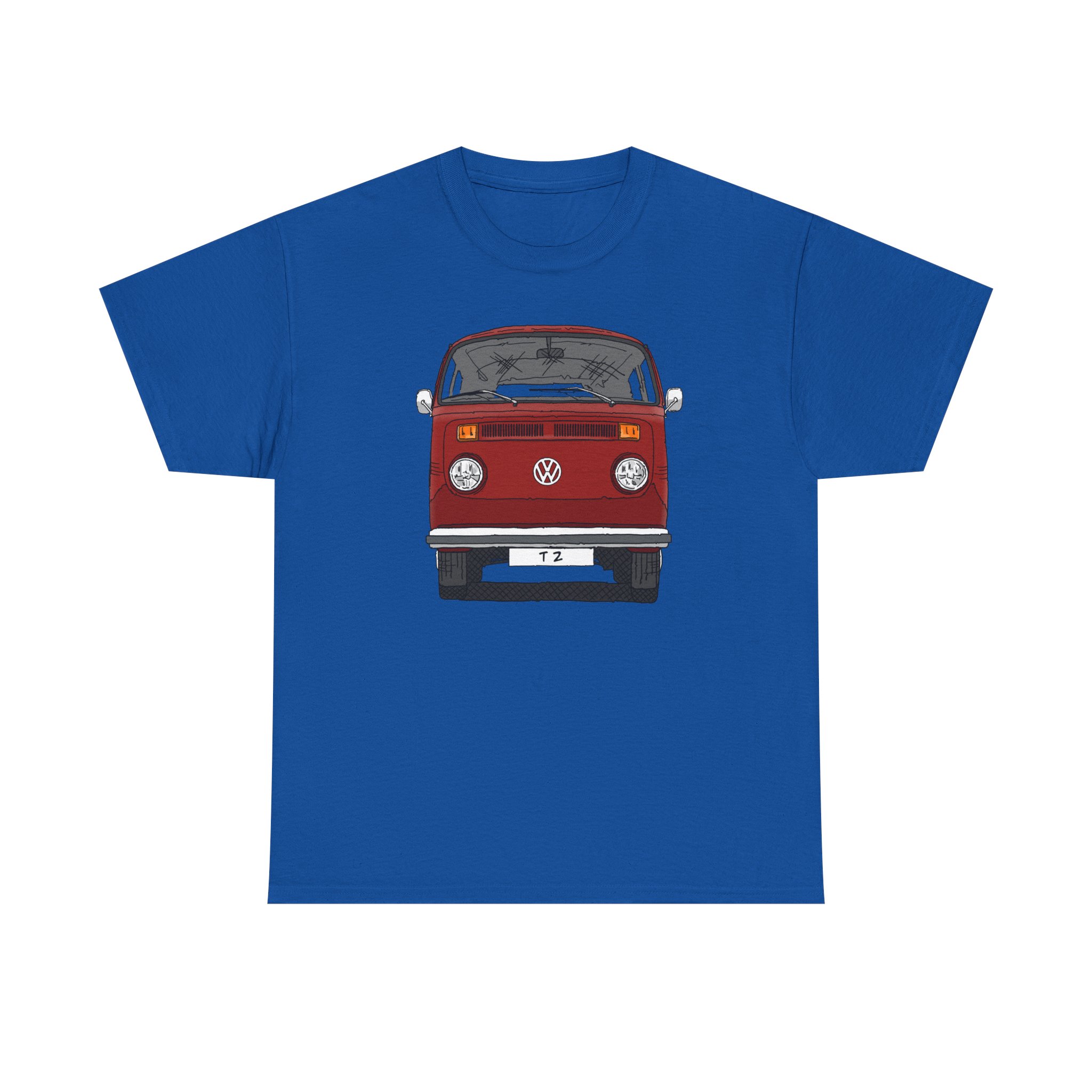 T-Shirt, VW T2, T2b, Bulli, VW Bus, Strichzeichnung, Rot, Wunsch-Kennzeichen möglich – Bild 41