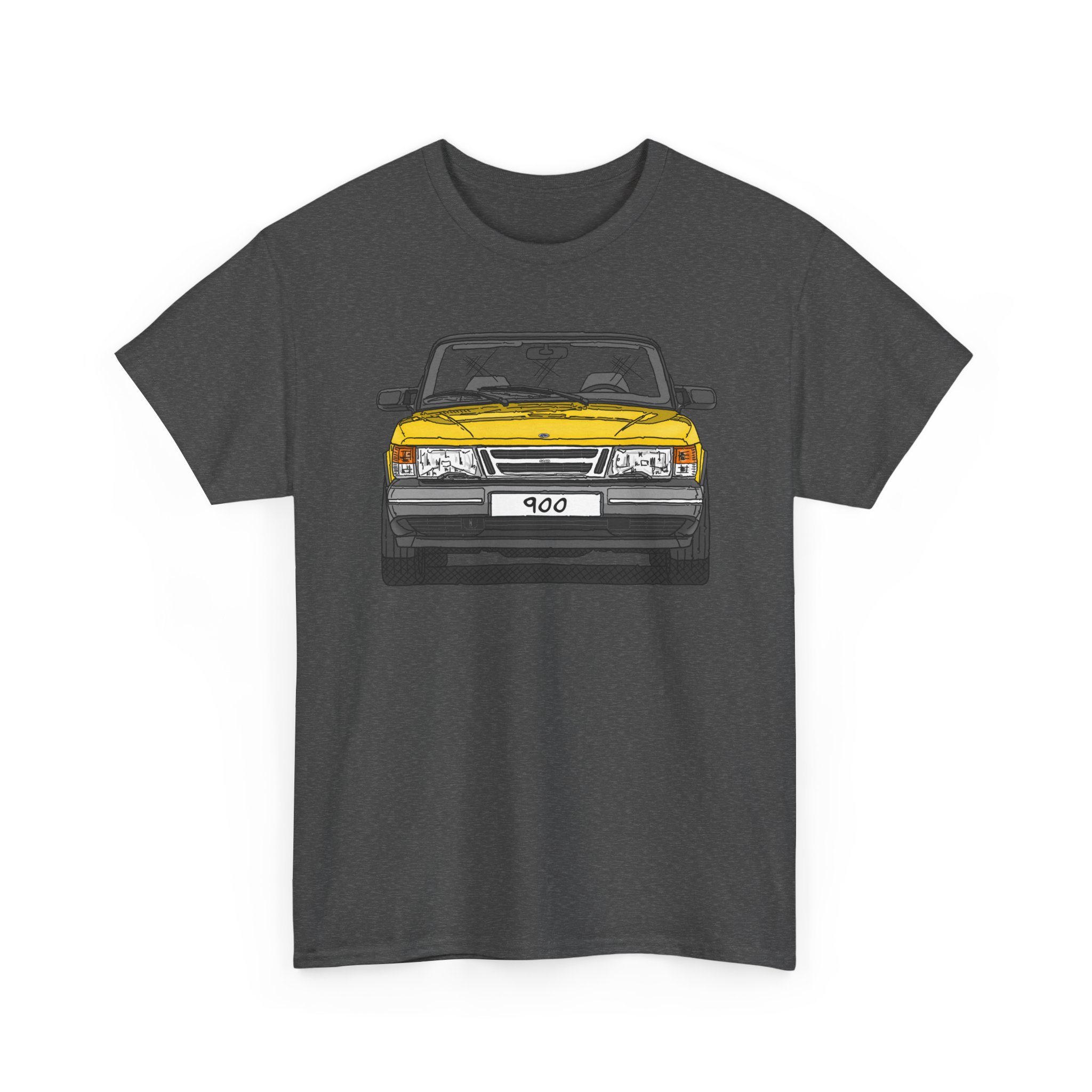 T-Shirt, Saab 900 Cabrio, Strichzeichnung, Gelb, eigenes Kennzeichen möglich – Bild 3