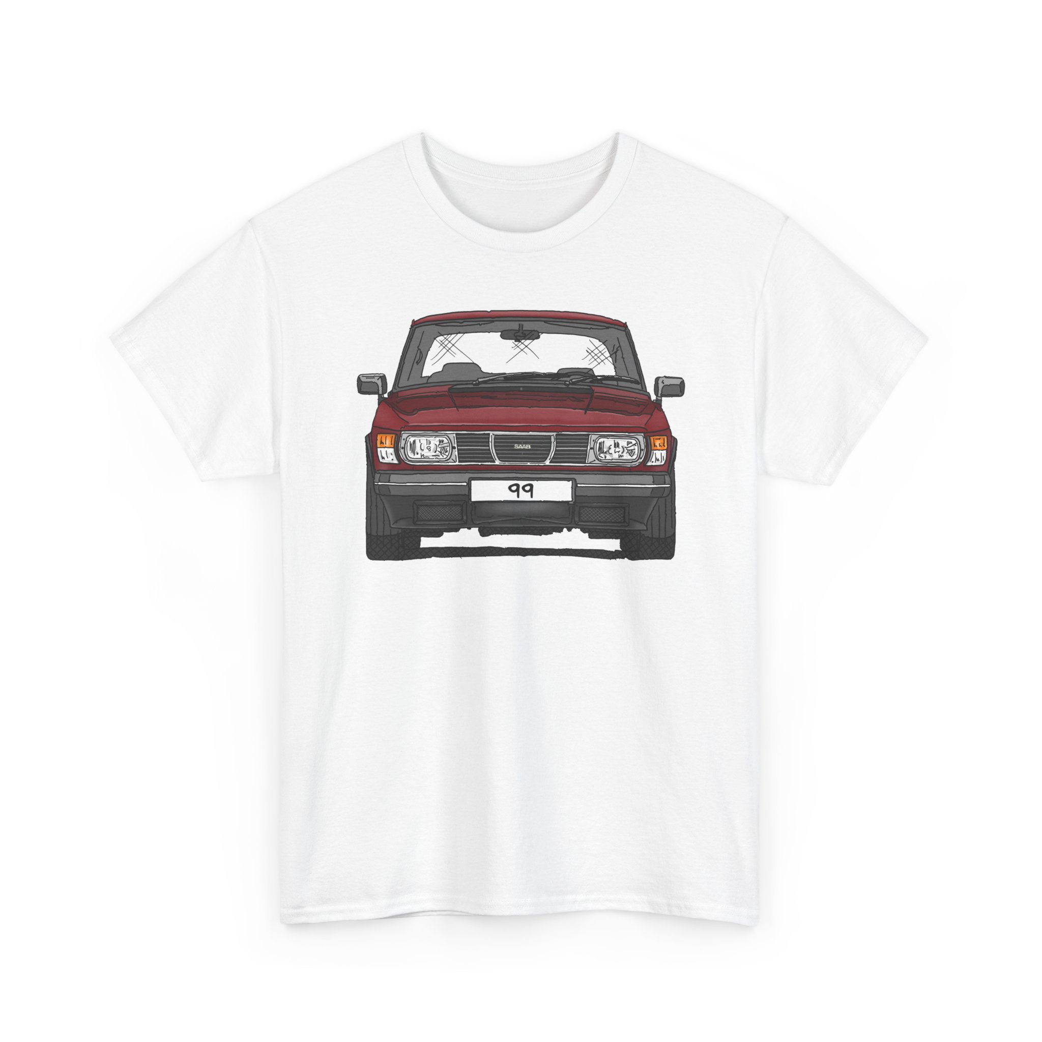 T-Shirt, Saab 99, Strichzeichnung, Rot, eigenes Kennzeichen möglich – Bild 4