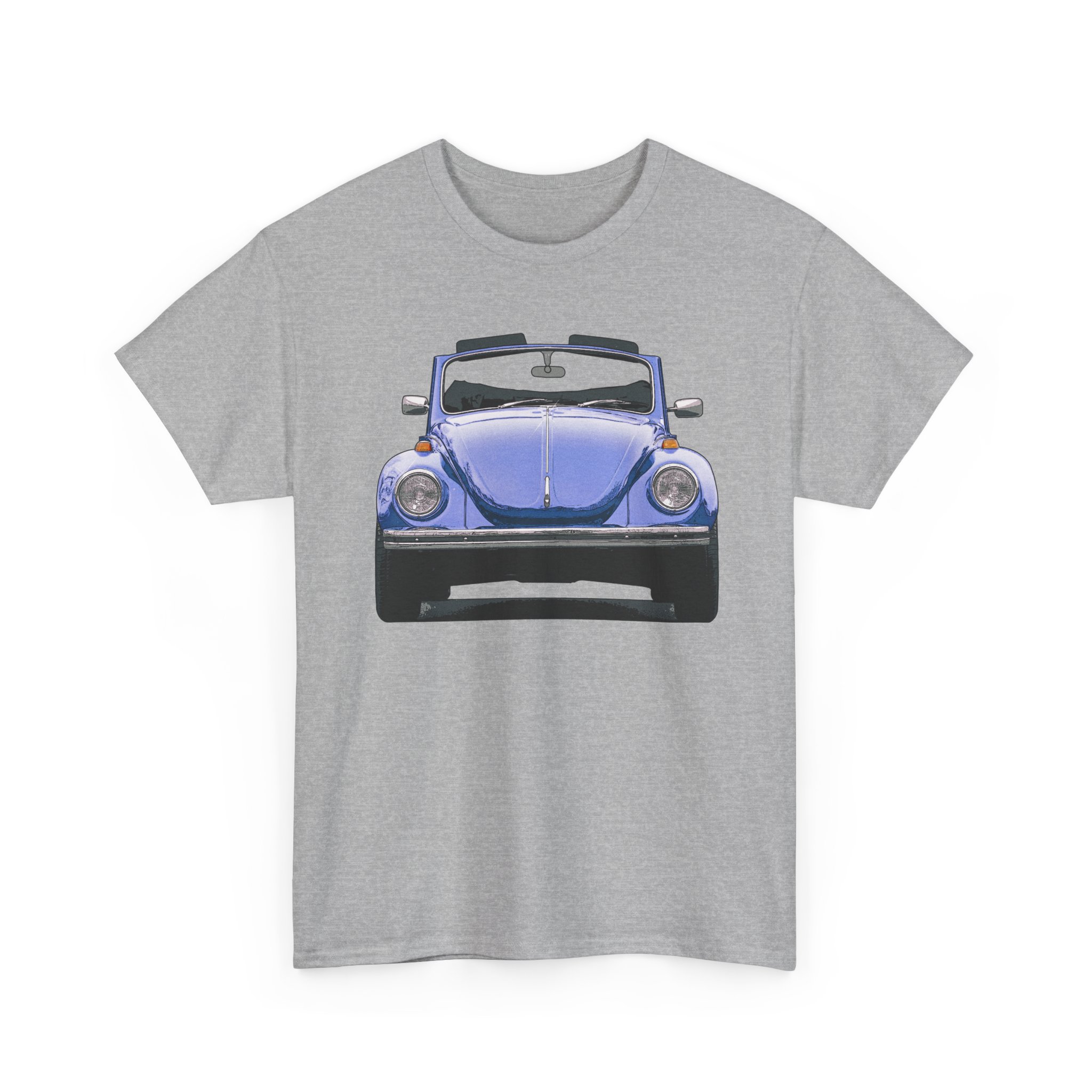 T-Shirt, VW Käfer Cabrio, 1302, Strichzeichnung, Blau, mit Kennzeichen personalisierbar