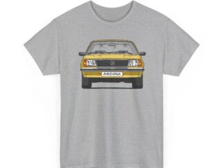 T-Shirt, Opel Ascona B, Strichzeichnung, Gelb, mit Kennzeichen personalisierbar