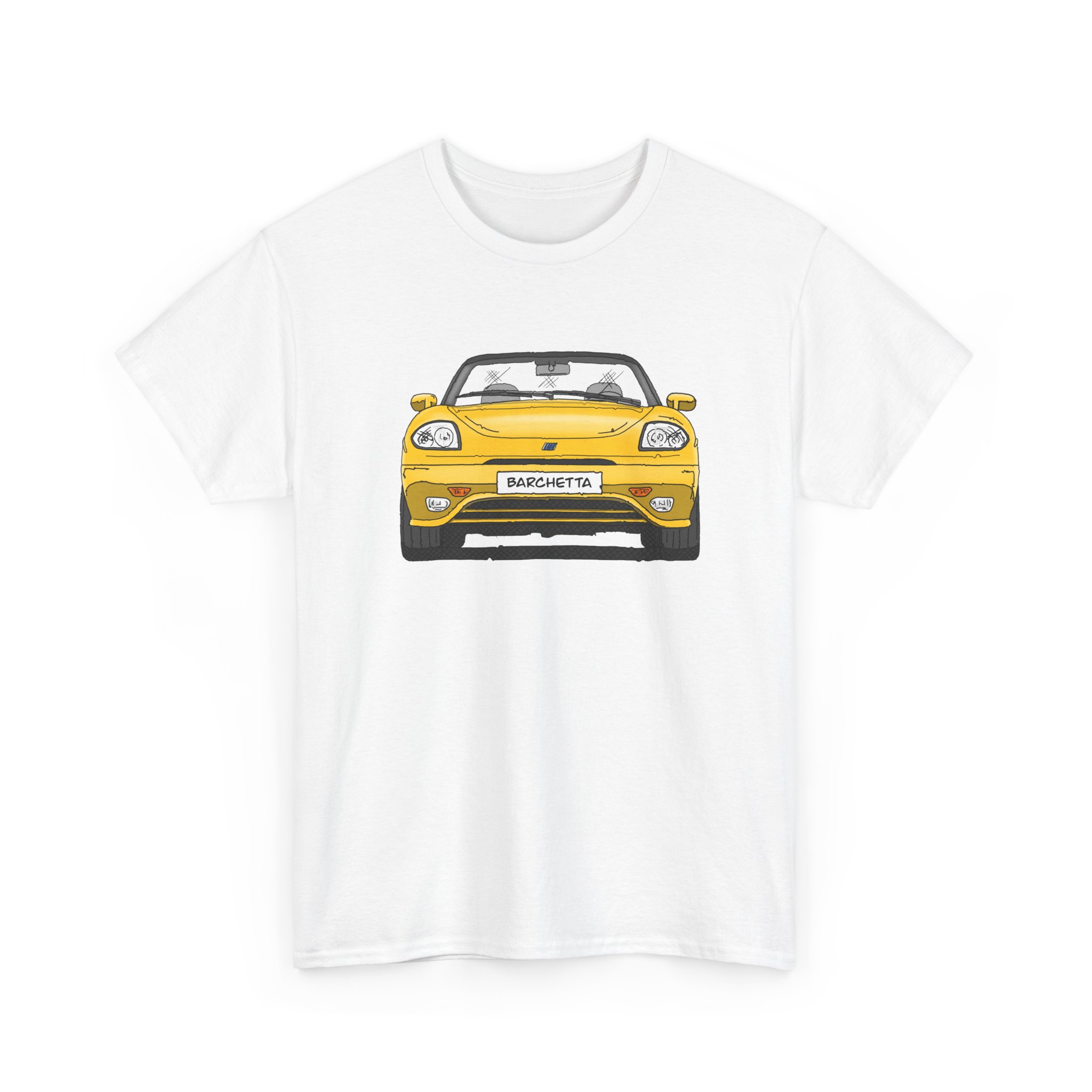 T-Shirt, Fiat Barchetta, Strichzeichnung, Gelb, eigenes Kennzeichen möglich – Bild 2