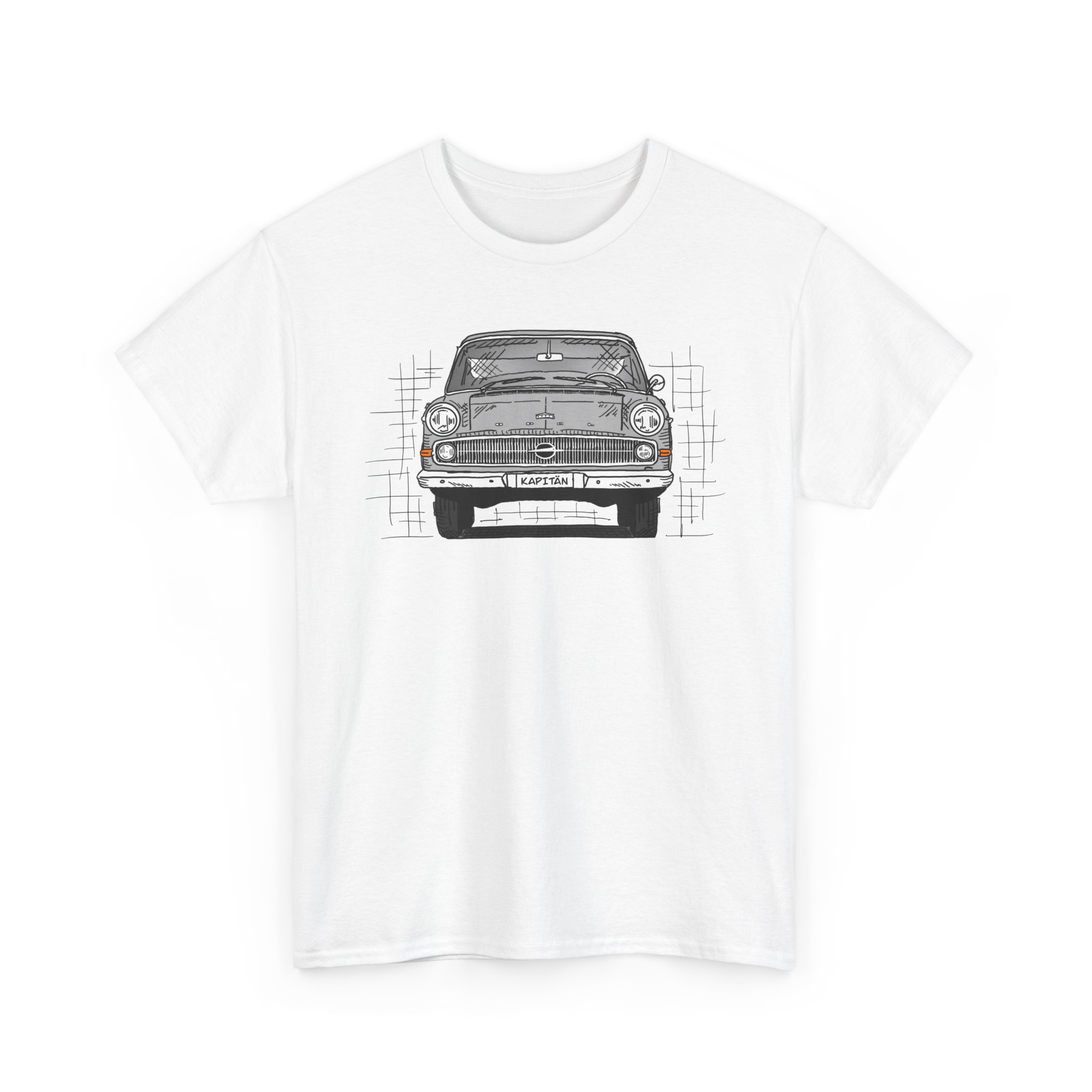 T-Shirt, Opel Kapitän P1, Strichzeichnung, Grau, personalisierbar – Bild 2