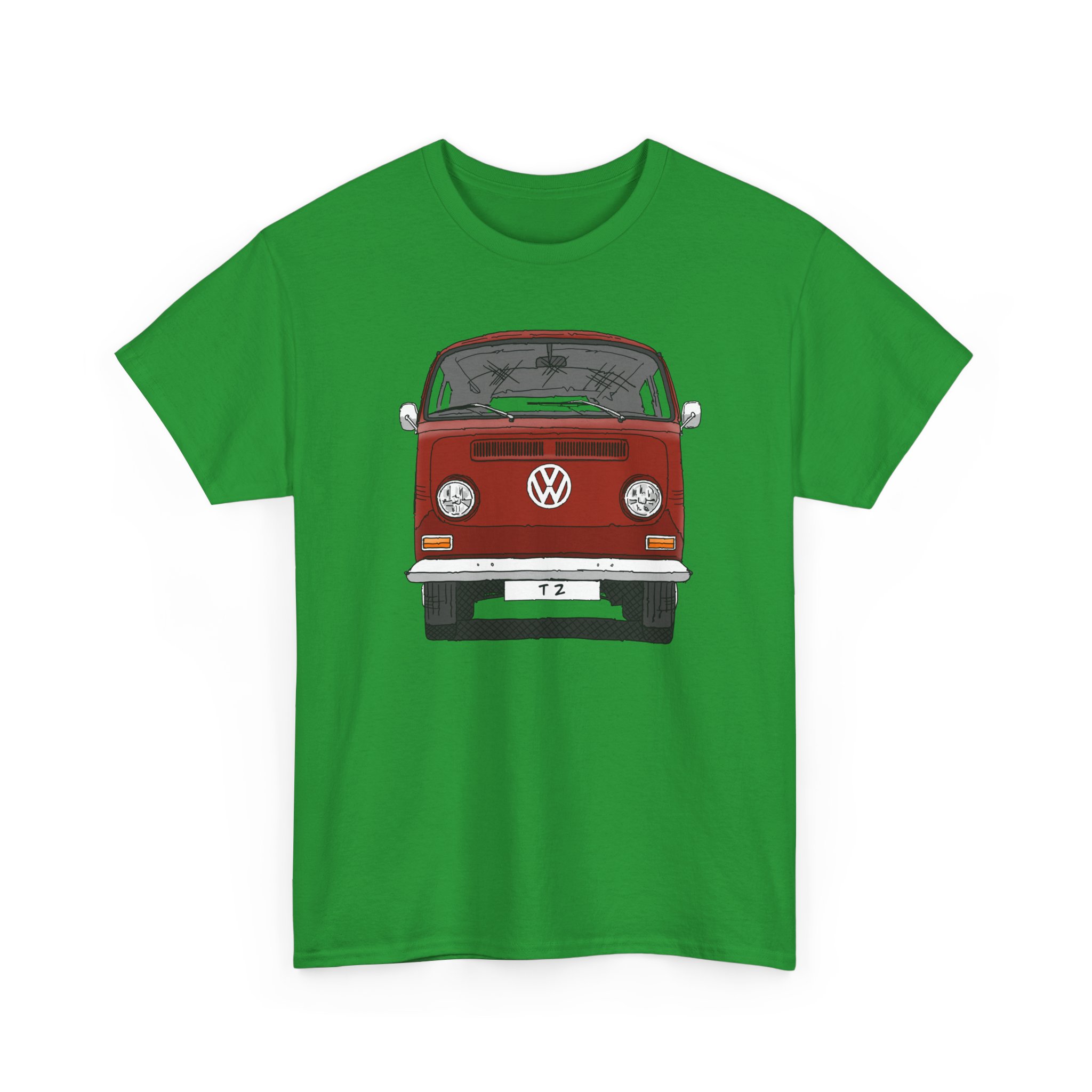 T-Shirt, VW T2, T2a, Bulli, VW Bus, Strichzeichnung, Rot, Wunsch-Kennzeichen möglich – Bild 15