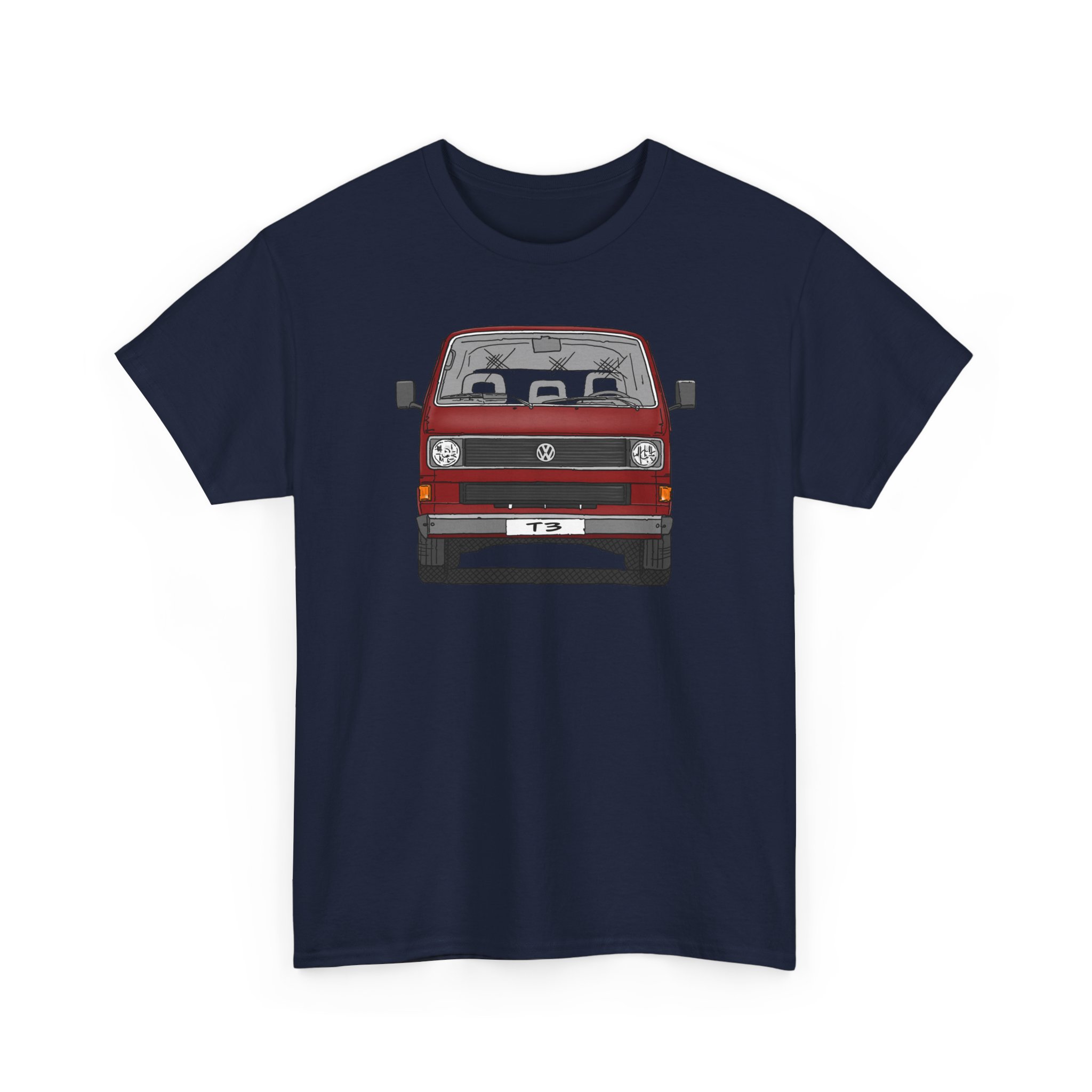 T-Shirt, VW T3, Bulli, VW Bus, Strichzeichnung, Rot, mit Kennzeichen personalisierbar – Bild 4
