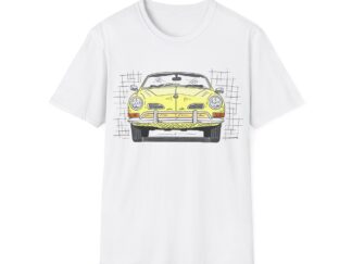 T-Shirt, Karmann Ghia Typ 14, Cabrio, Strichzeichnung, Gelb, personalisierbar