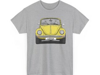 T-Shirt, VW Käfer Cabrio, 1303, Strichzeichnung, Gelb, mit Kennzeichen personalisierbar