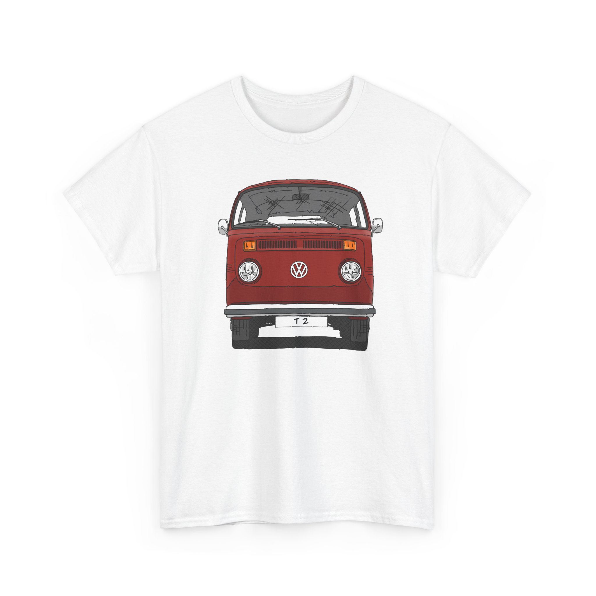 T-Shirt, VW T2, T2b, Bulli, VW Bus, Strichzeichnung, Rot, Wunsch-Kennzeichen möglich – Bild 51