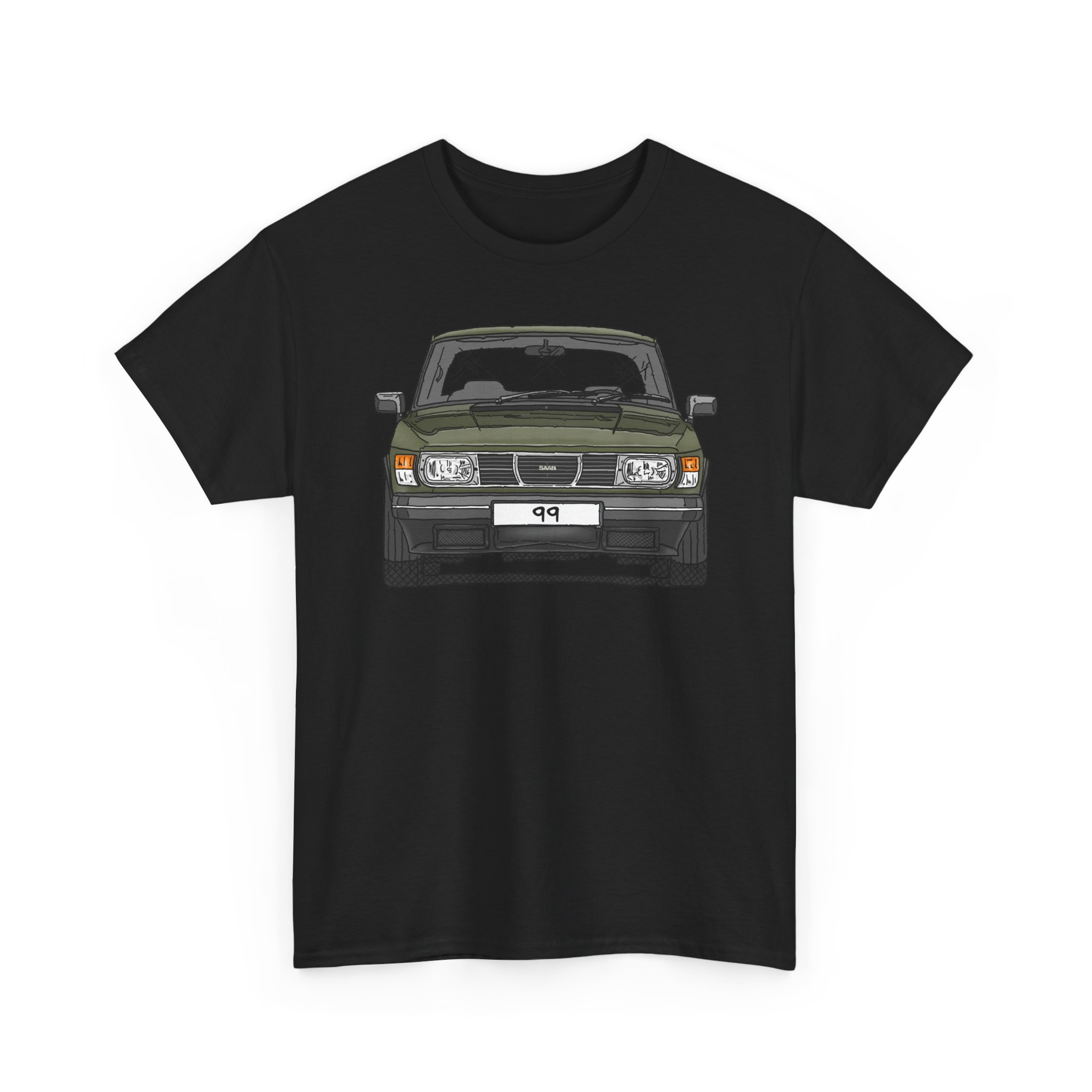 T-Shirt, Saab 99, Strichzeichnung, Grün, eigenes Kennzeichen möglich – Bild 5