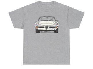 T-Shirt, Alfa Romeo Spider Duetto, Strichzeichnung, Weiß, mit Kennzeichen personalisierbar