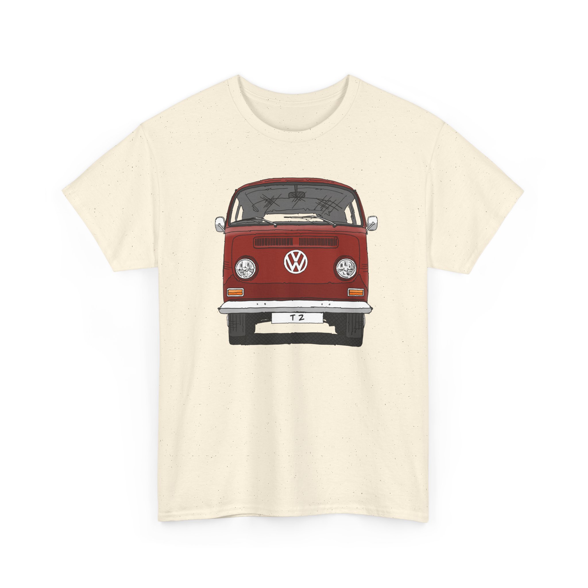 T-Shirt, VW T2, T2a, Bulli, VW Bus, Strichzeichnung, Rot, Wunsch-Kennzeichen möglich – Bild 27