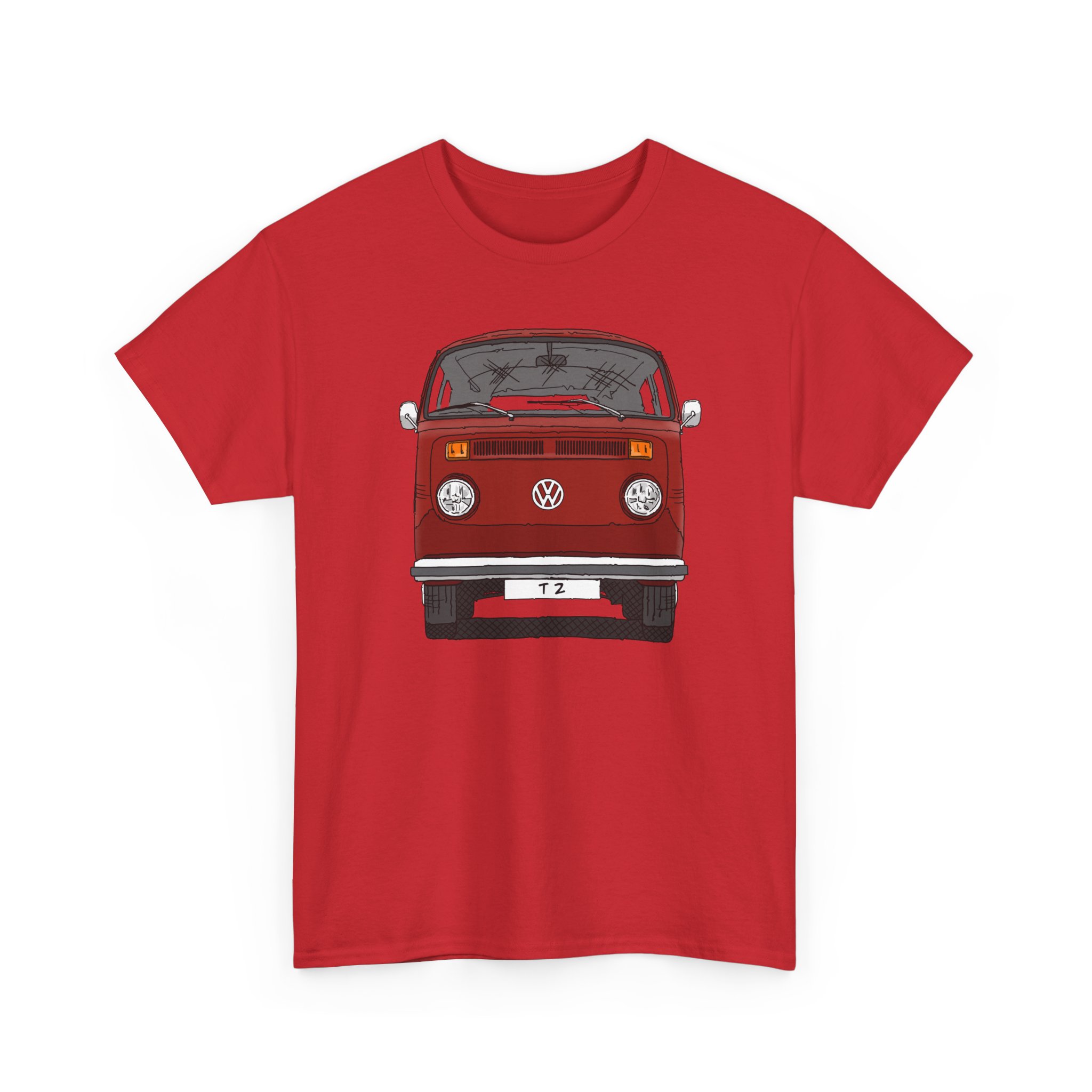 T-Shirt, VW T2, T2b, Bulli, VW Bus, Strichzeichnung, Rot, Wunsch-Kennzeichen möglich – Bild 39