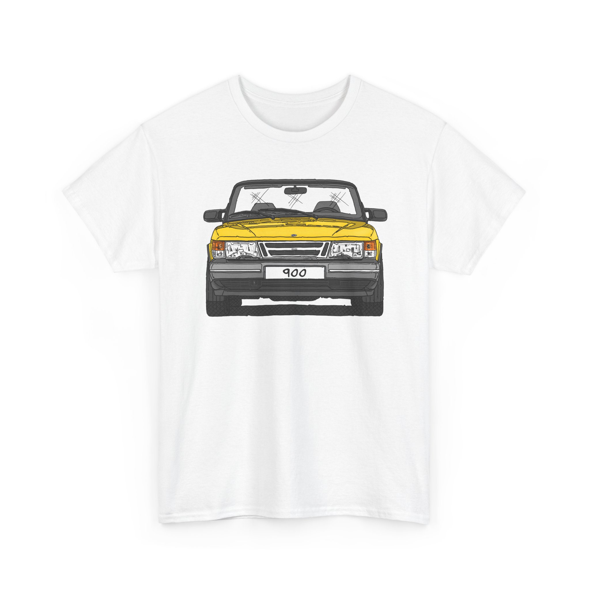 T-Shirt, Saab 900 Cabrio, Strichzeichnung, Gelb, eigenes Kennzeichen möglich – Bild 4