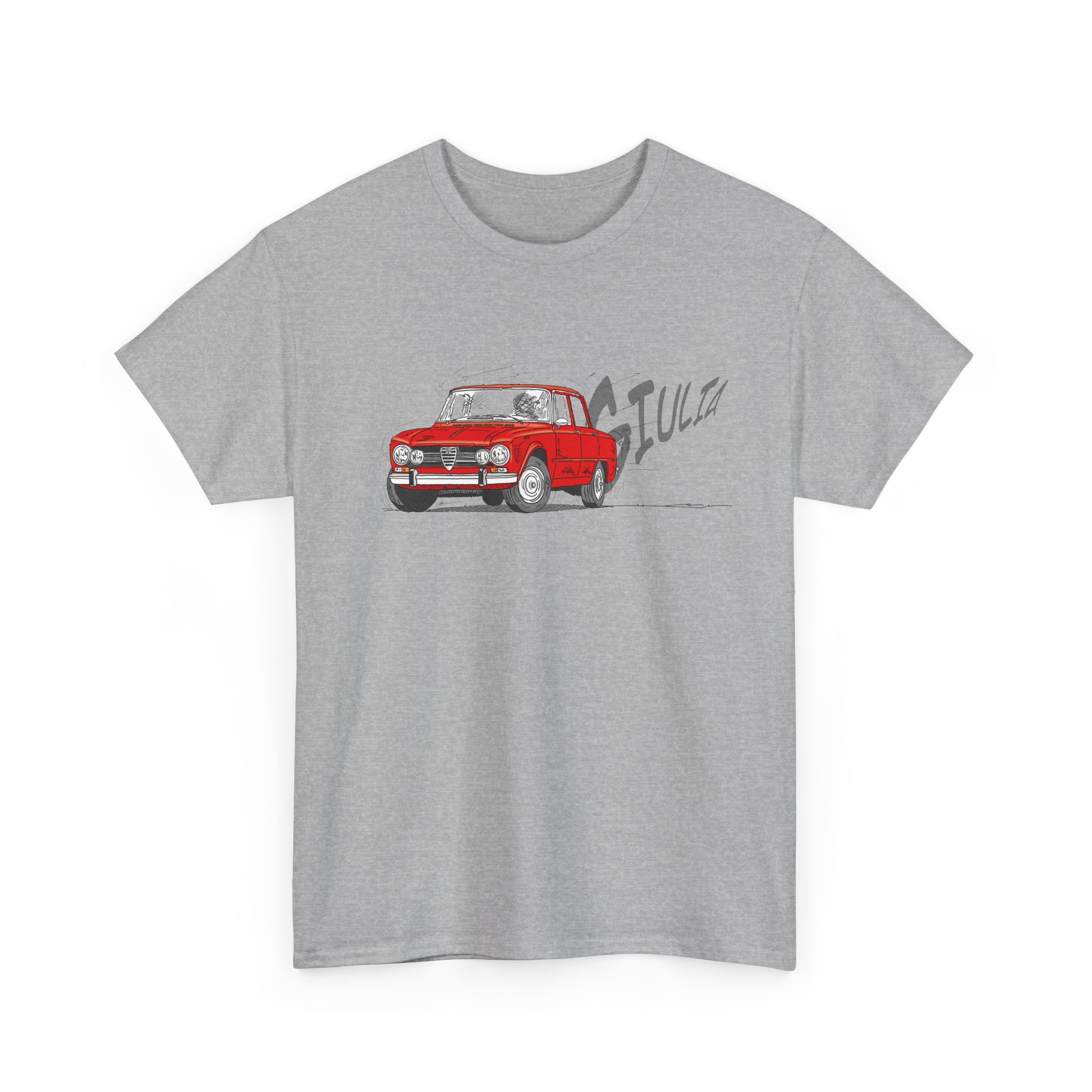 T-Shirt, Alfa Romeo Giulia, Strichzeichnung, Rot, personalisierbar