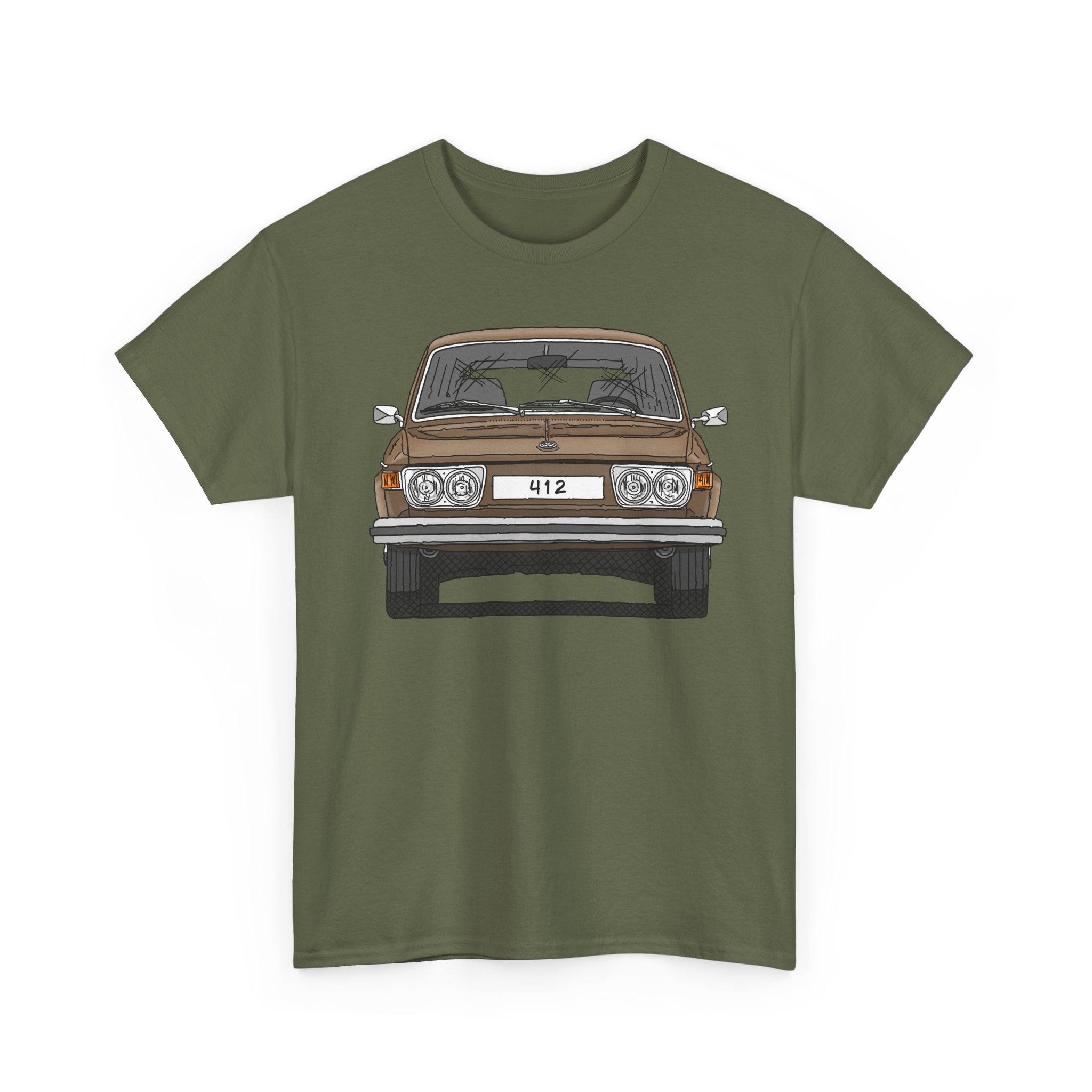 T-Shirt, VW Typ 4, 412 Variant, Strichzeichnung, Gold, beidseitig bedruckt, eigenes Kennzeichen möglich – Bild 3