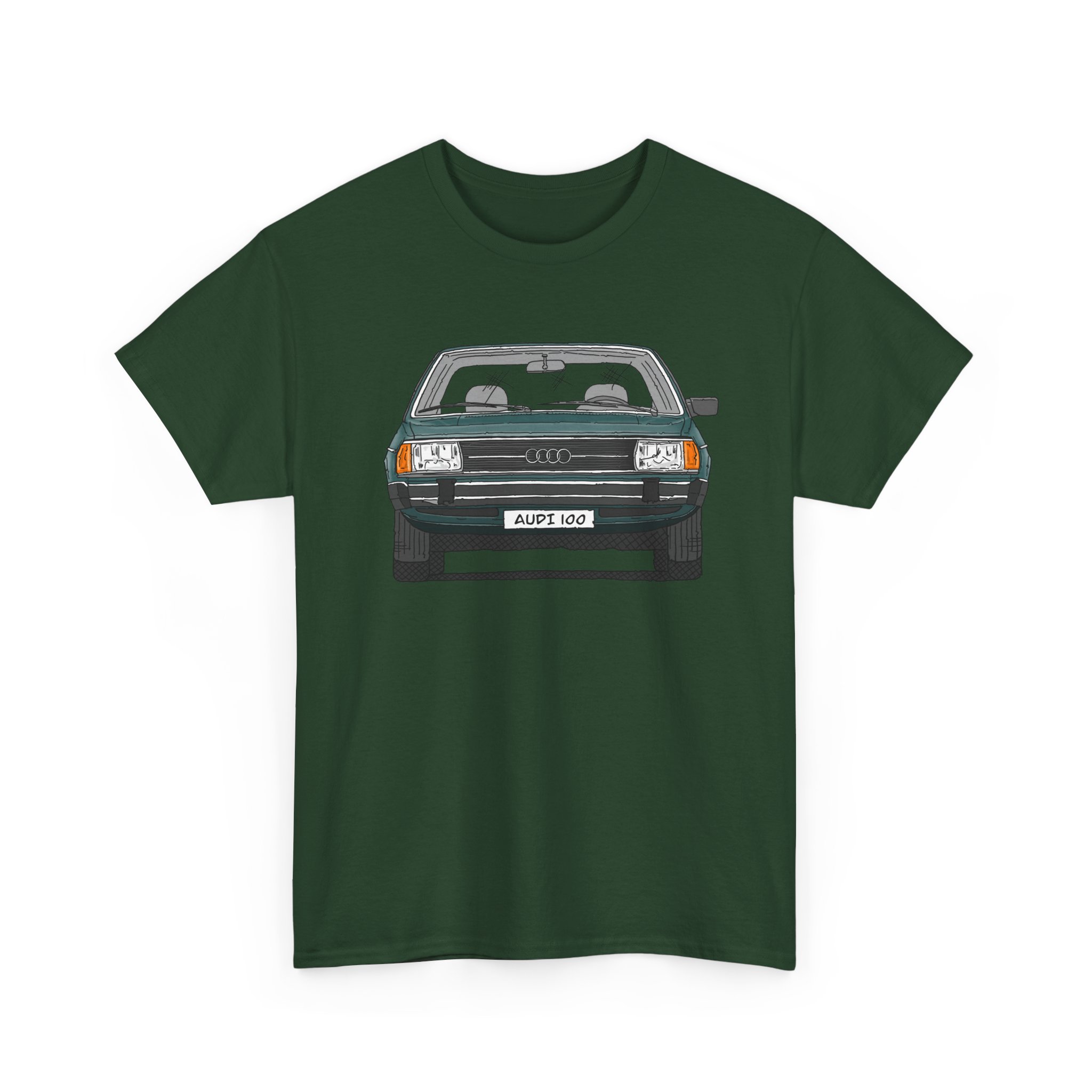 T-Shirt, Audi 100 C2, Strichzeichnung, Dunkelgrün, mit Kennzeichen personalisierbar – Bild 39