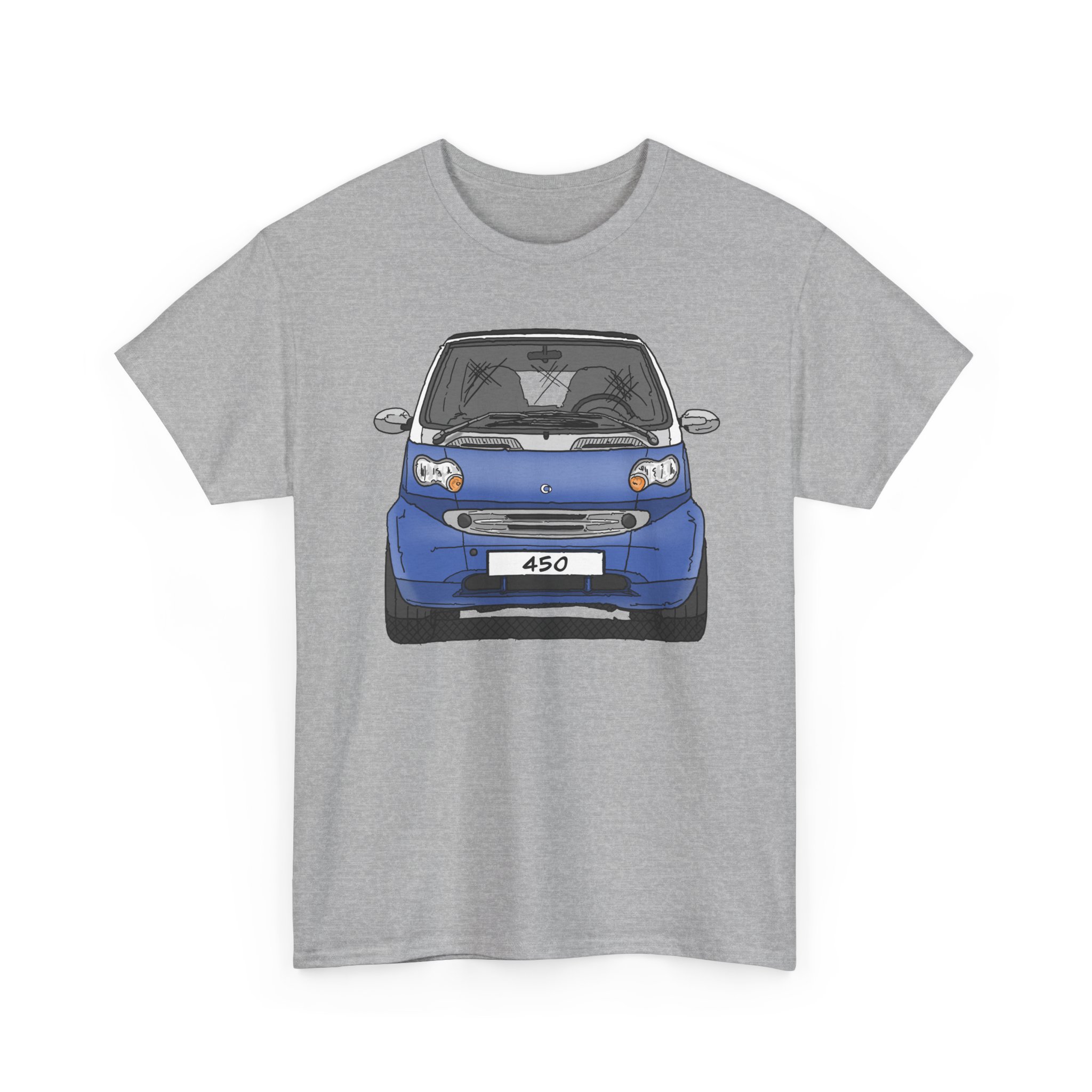 T-Shirt, Smart 450 FL, Strichzeichnung, Blau, eigenes Kennzeichen möglich