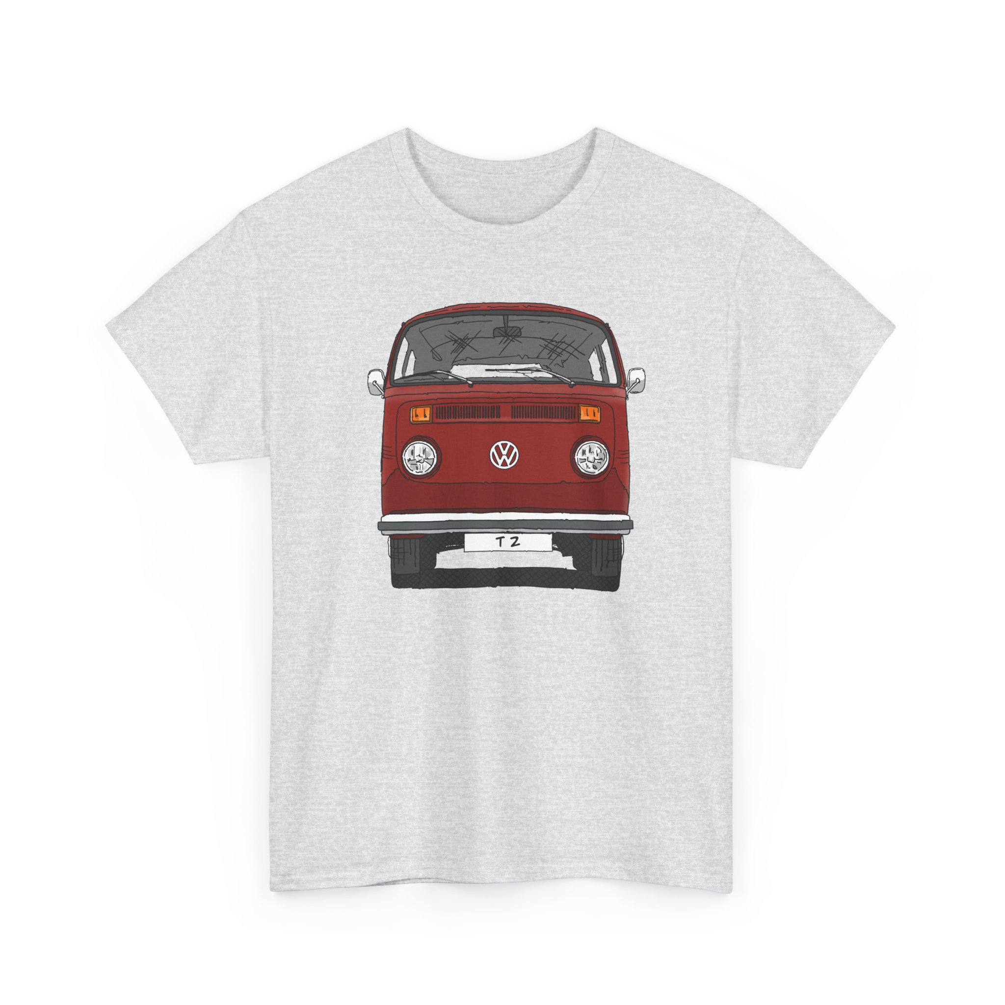 T-Shirt, VW T2, T2b, Bulli, VW Bus, Strichzeichnung, Rot, Wunsch-Kennzeichen möglich – Bild 67