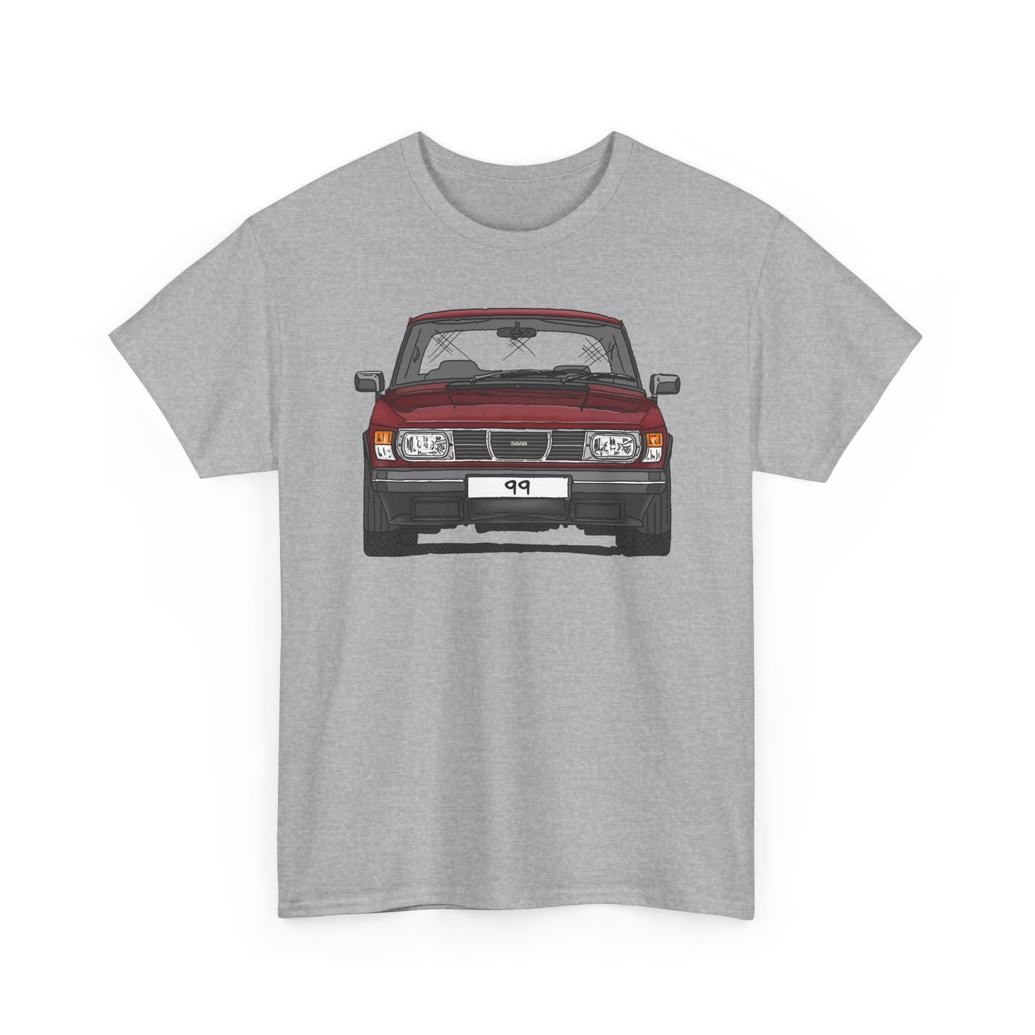 T-Shirt, Saab 99, Strichzeichnung, Rot, eigenes Kennzeichen möglich