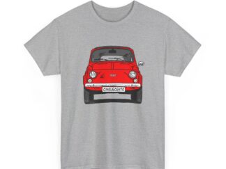 T-Shirt, Fiat 500 Cinquecento, Strichzeichnung, Rot, personalisierbar
