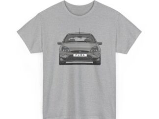 T-Shirt, Ford Puma, Strichzeichnung, Silbergrau, Wunsch-Kennzeichen möglich