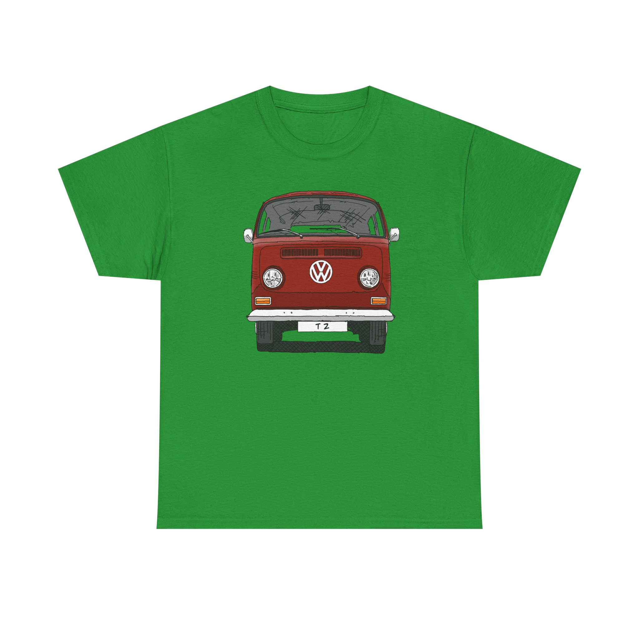 T-Shirt, VW T2, T2a, Bulli, VW Bus, Strichzeichnung, Rot, Wunsch-Kennzeichen möglich – Bild 13