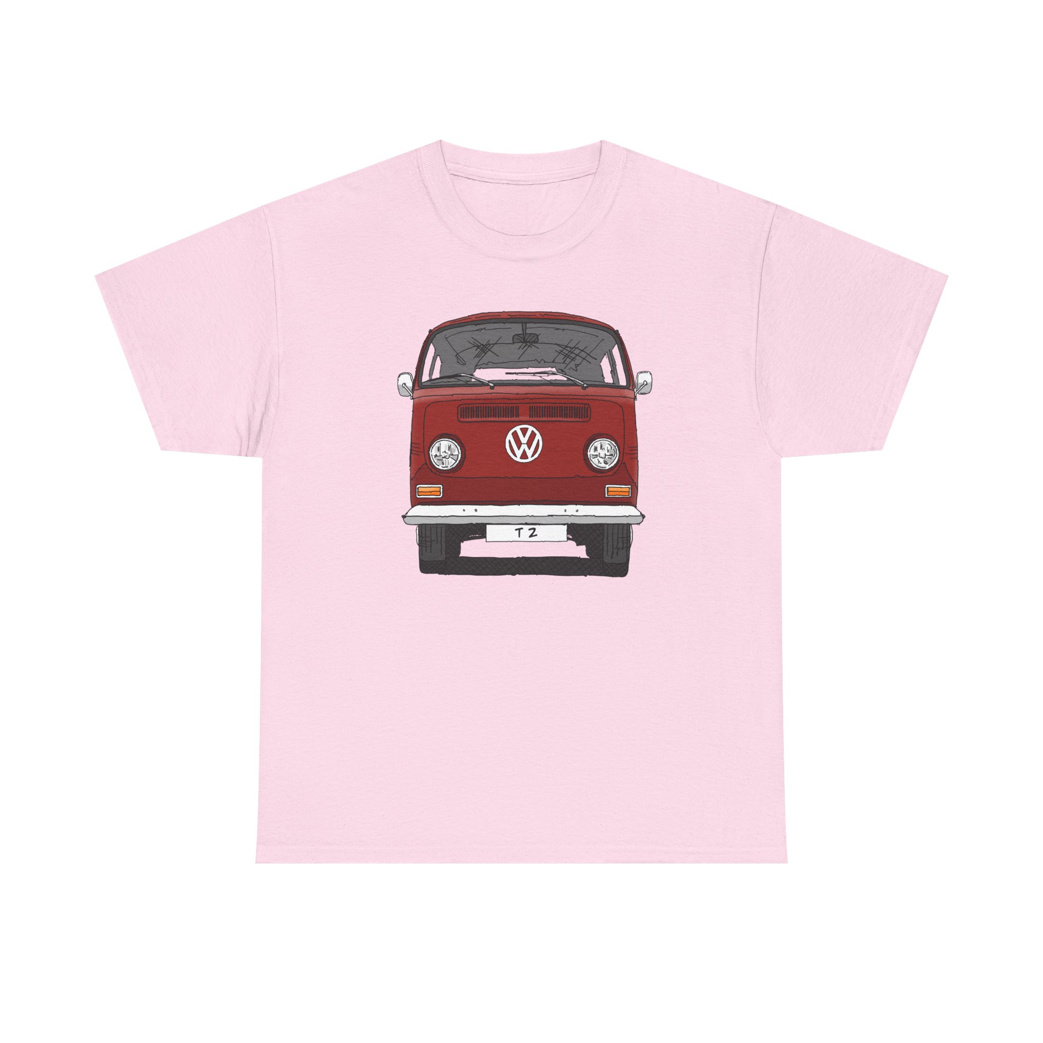 T-Shirt, VW T2, T2a, Bulli, VW Bus, Strichzeichnung, Rot, Wunsch-Kennzeichen möglich – Bild 21
