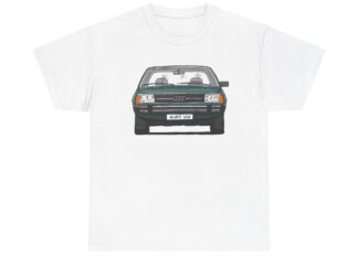 T-Shirt, Audi 100 C2, Strichzeichnung, Dunkelgrün, mit Kennzeichen personalisierbar