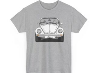 T-Shirt, VW Käfer Cabrio, 1303, Strichzeichnung, Weiß, mit Kennzeichen personalisierbar