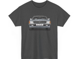 T-Shirt, Mercedes SL R107, Strichzeichnung, Silbergrau, eigenes Kennzeichen möglich