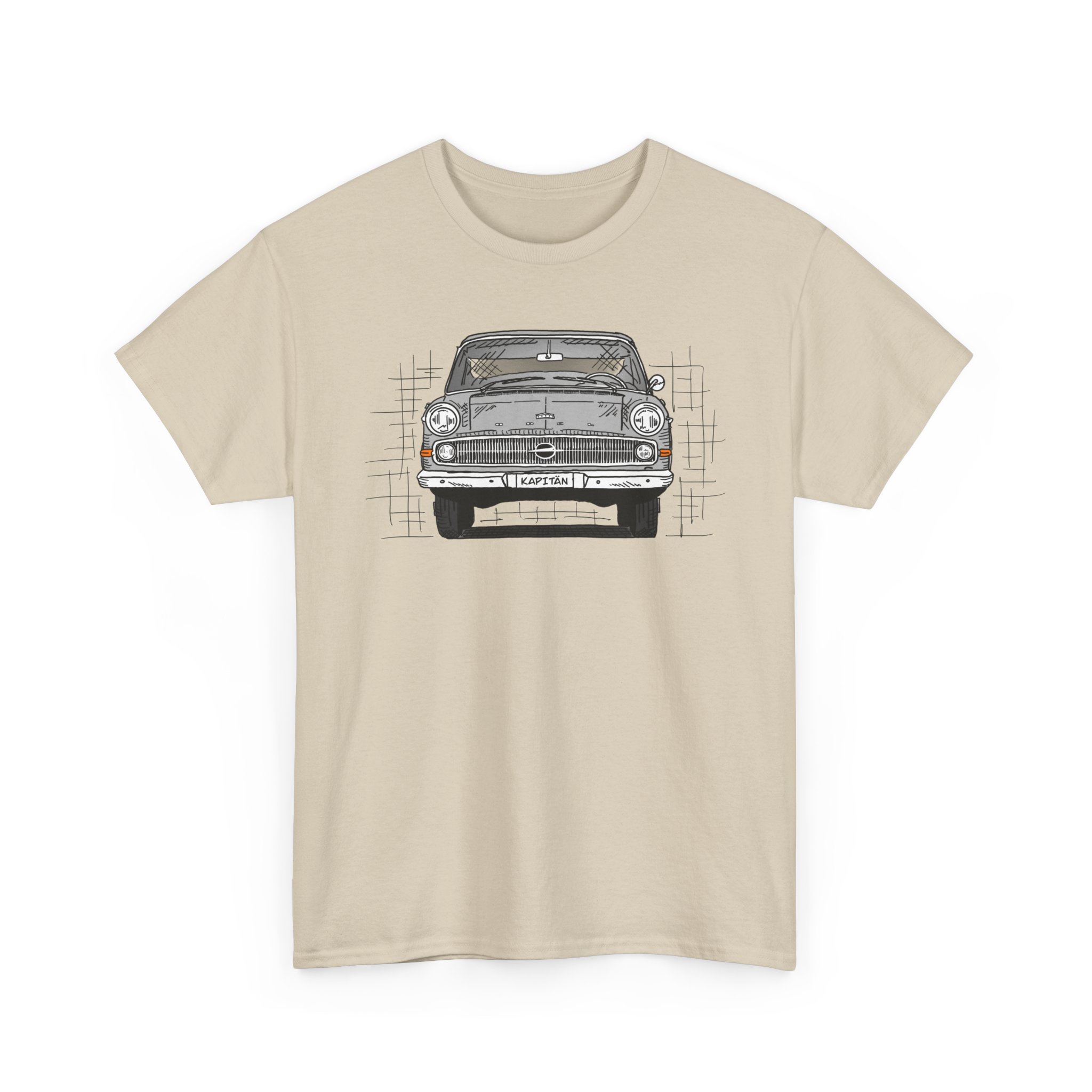T-Shirt, Opel Kapitän P1, Strichzeichnung, Grau, personalisierbar – Bild 4