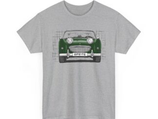 T-Shirt, Austin-Healey Sprite Mk1, Frogeye, Strichzeichnung, BRG, personalisierbar mit Kennzeichen