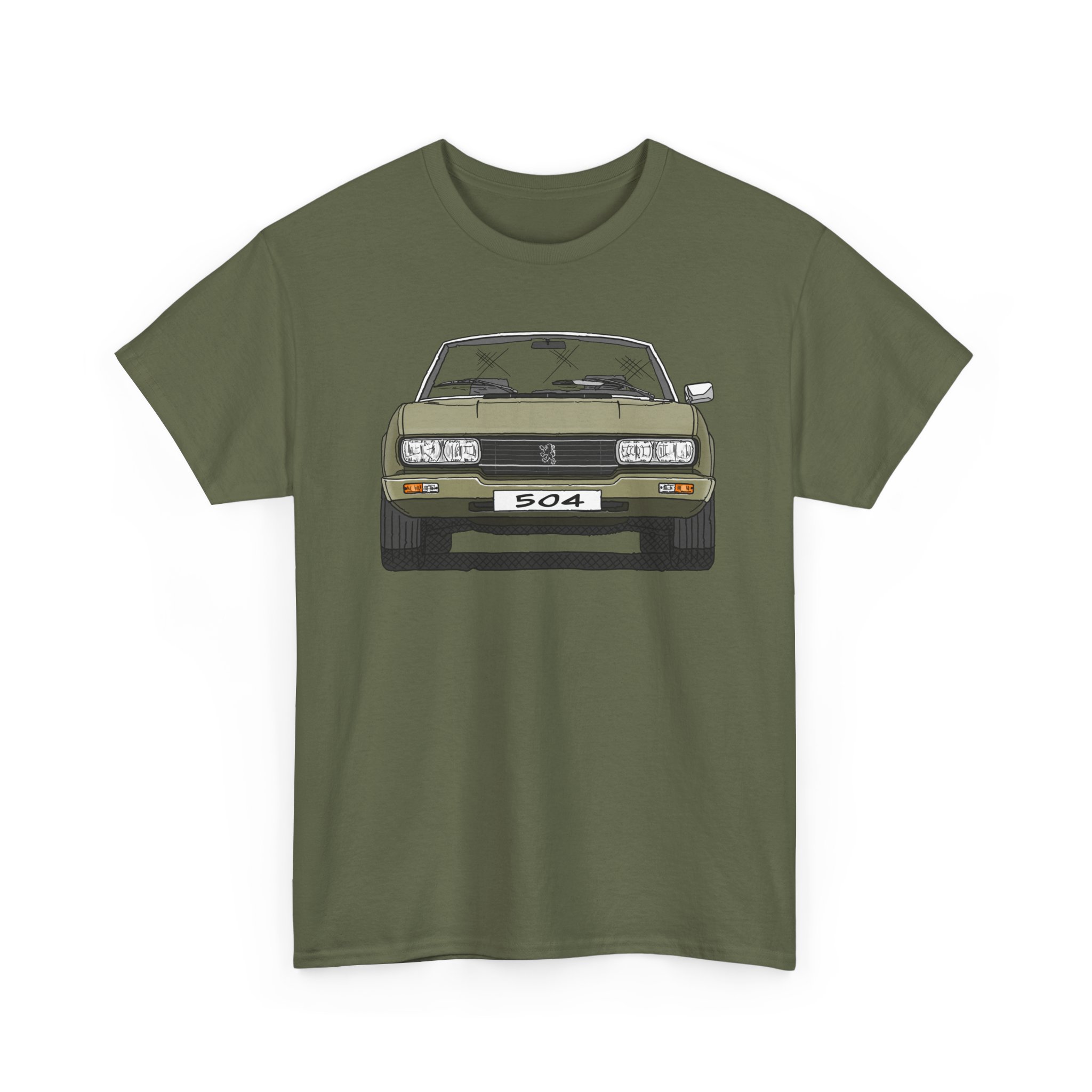 T-Shirt, Peugeot 504 Cabrio, Strichzeichnung, Grün, eigenes Kennzeichen möglich – Bild 3