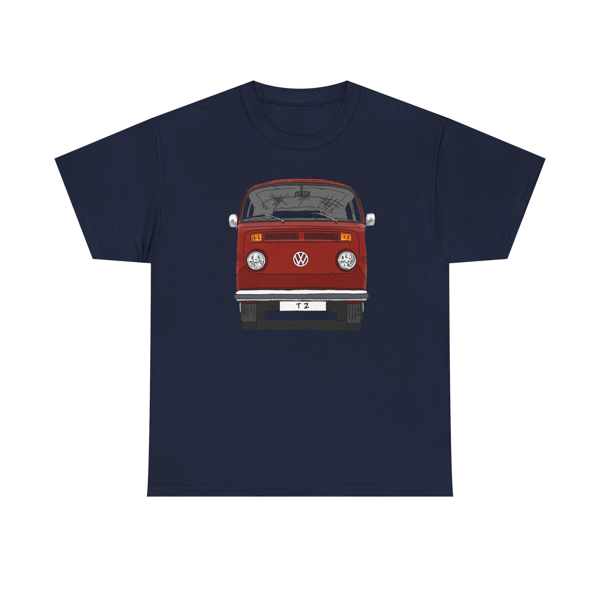 T-Shirt, VW T2, T2b, Bulli, VW Bus, Strichzeichnung, Rot, Wunsch-Kennzeichen möglich – Bild 29
