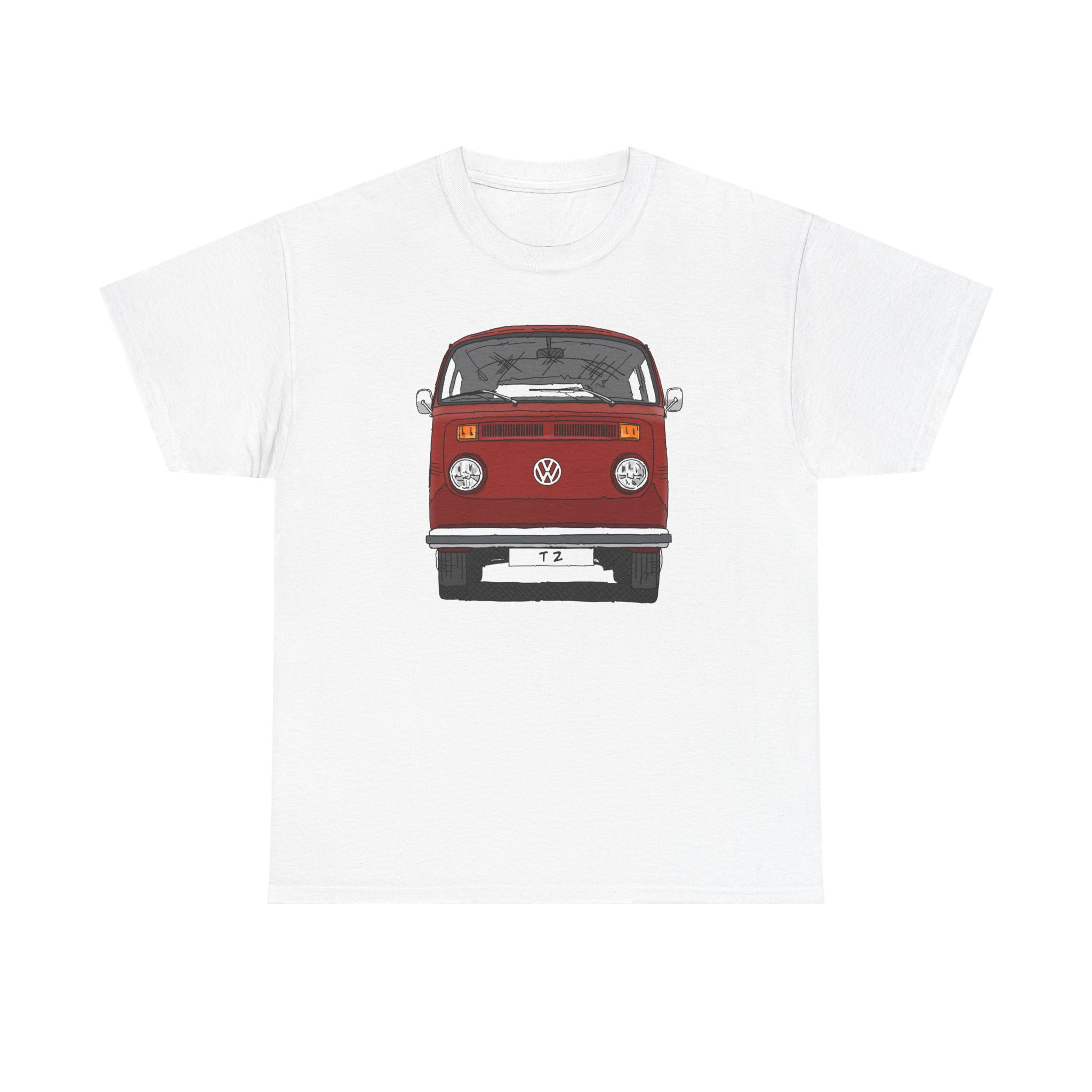 T-Shirt, VW T2, T2b, Bulli, VW Bus, Strichzeichnung, Rot, Wunsch-Kennzeichen möglich – Bild 49