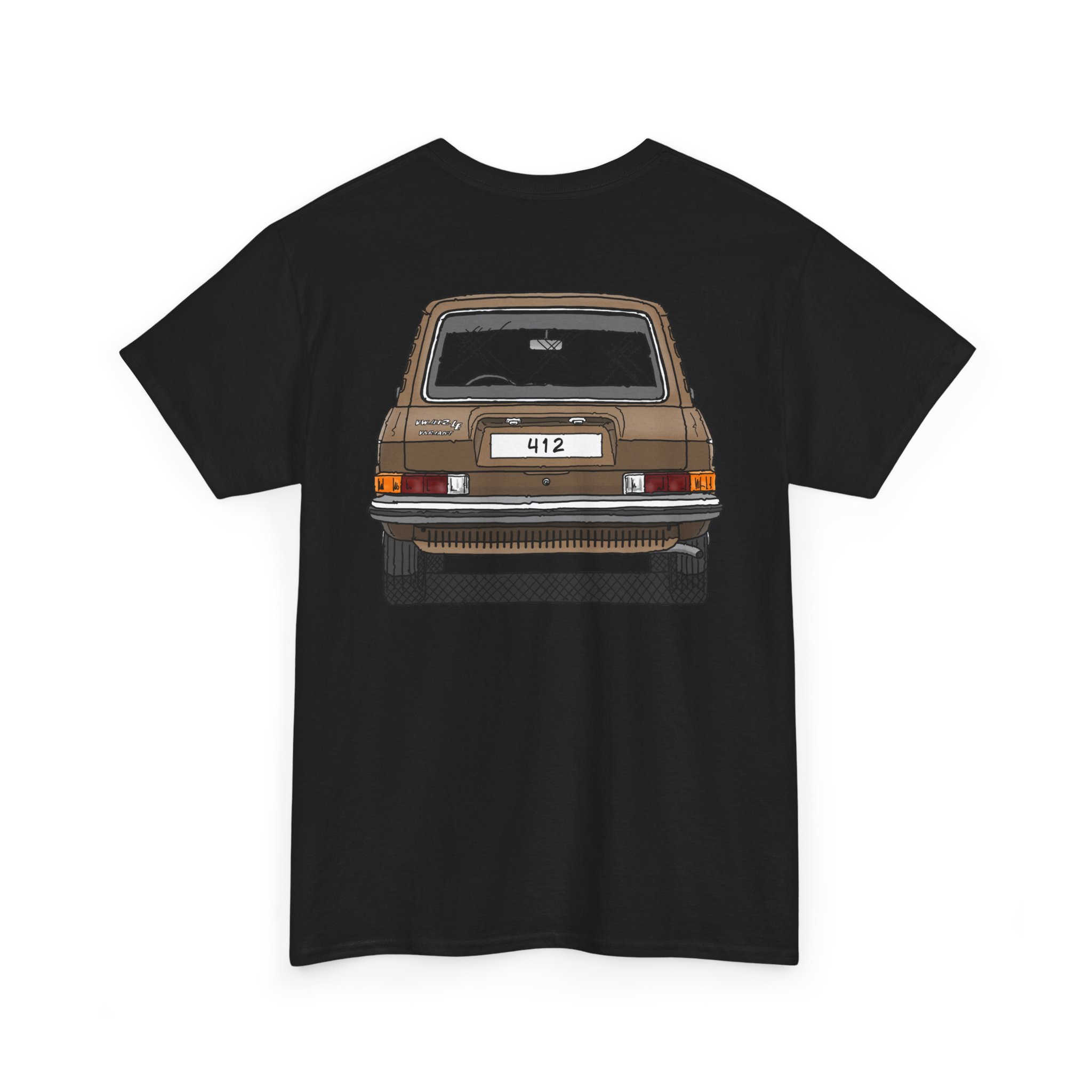 T-Shirt, VW Typ 4, 412 Variant, Strichzeichnung, Gold, beidseitig bedruckt, eigenes Kennzeichen möglich – Bild 10
