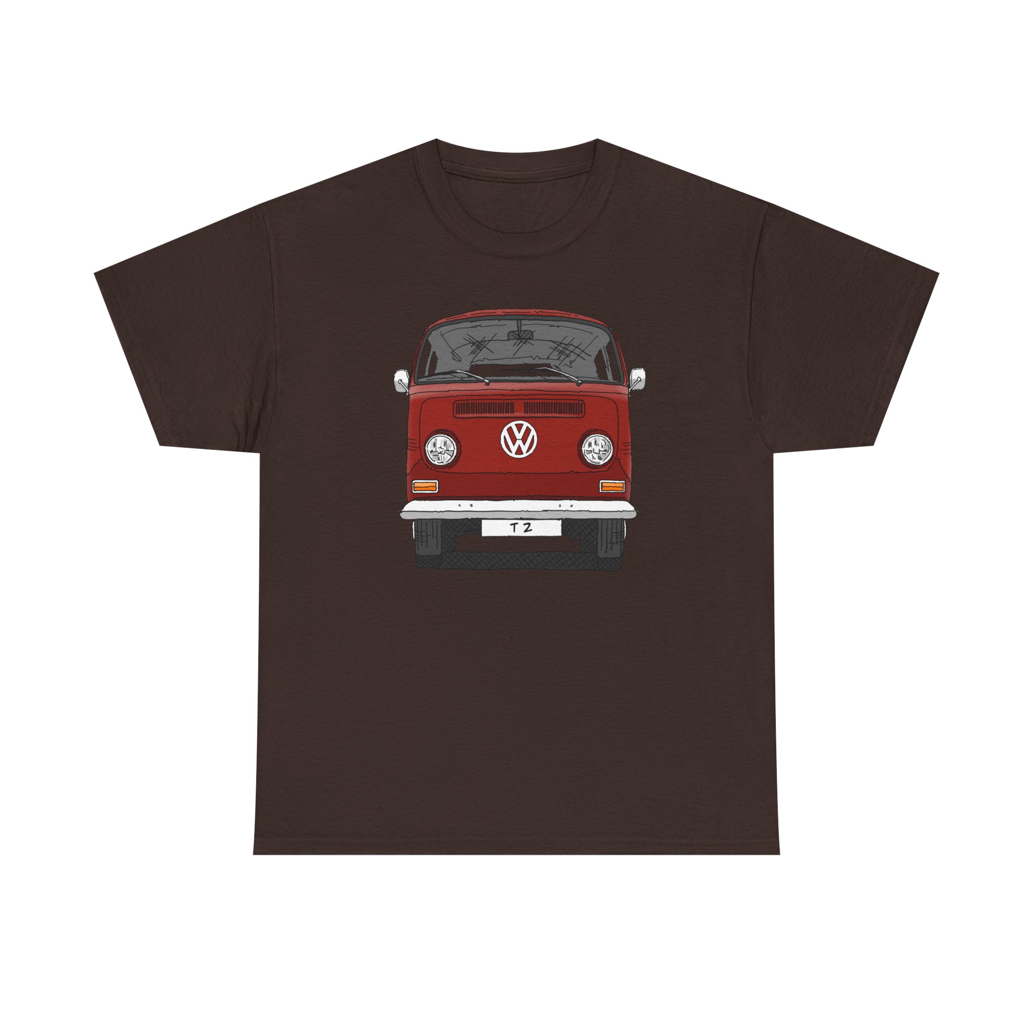 T-Shirt, VW T2, T2a, Bulli, VW Bus, Strichzeichnung, Rot, Wunsch-Kennzeichen möglich – Bild 5