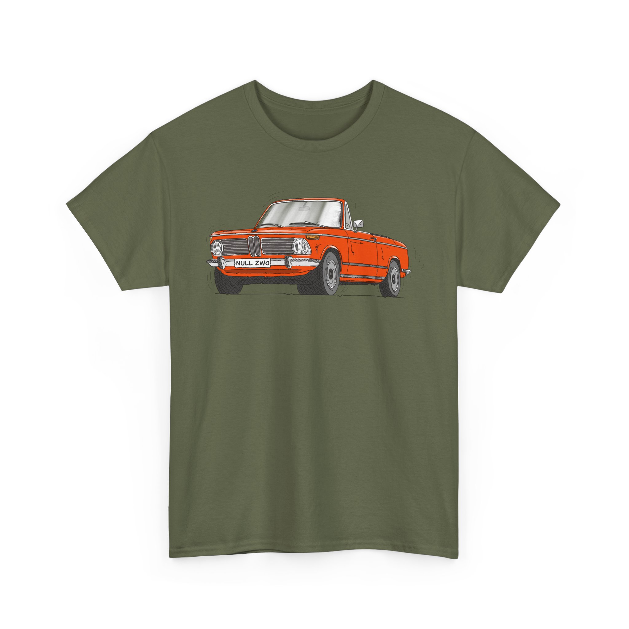 T-Shirt, BMW 02 Baur Cabrio, Strichzeichnung, Orange, eigenes Kennzeichen möglich – Bild 4