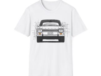 T-Shirt, Ford Escort, Hundeknochen, Strichzeichnung, Weiß, personalisierbar