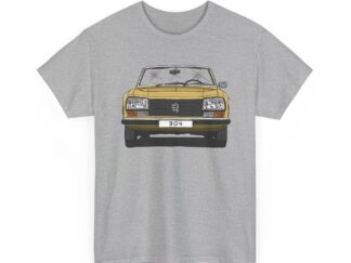 T-Shirt, Peugeot 304 Cabrio, Strichzeichnung, Gelb, eigenes Kennzeichen möglich