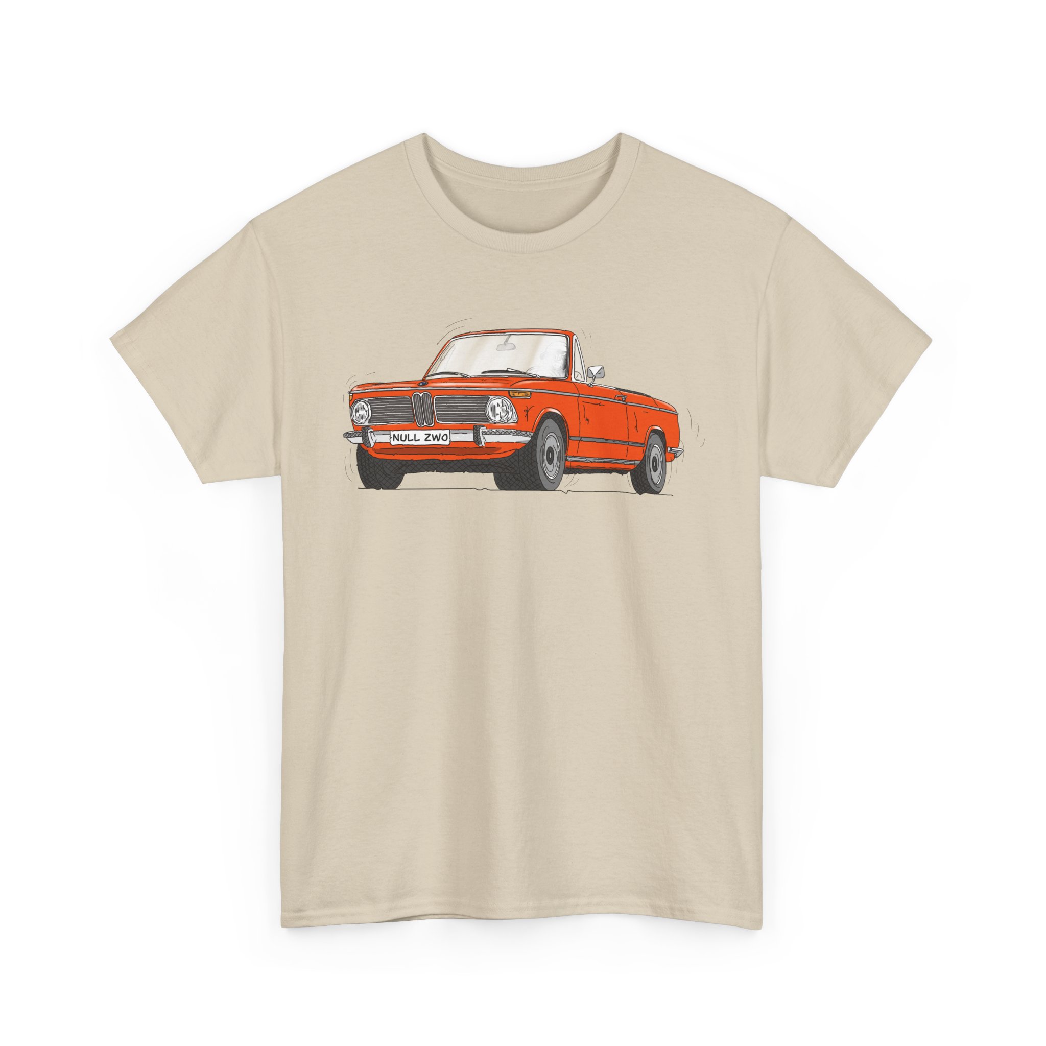 T-Shirt, BMW 02 Baur Cabrio, Strichzeichnung, Orange, eigenes Kennzeichen möglich – Bild 3