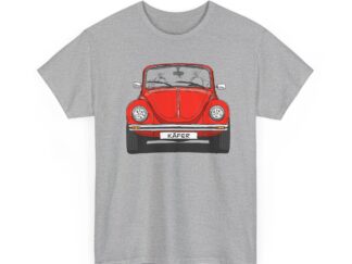T-Shirt, VW Käfer Cabrio, 1303, Strichzeichnung, Rot, mit Kennzeichen personalisierbar