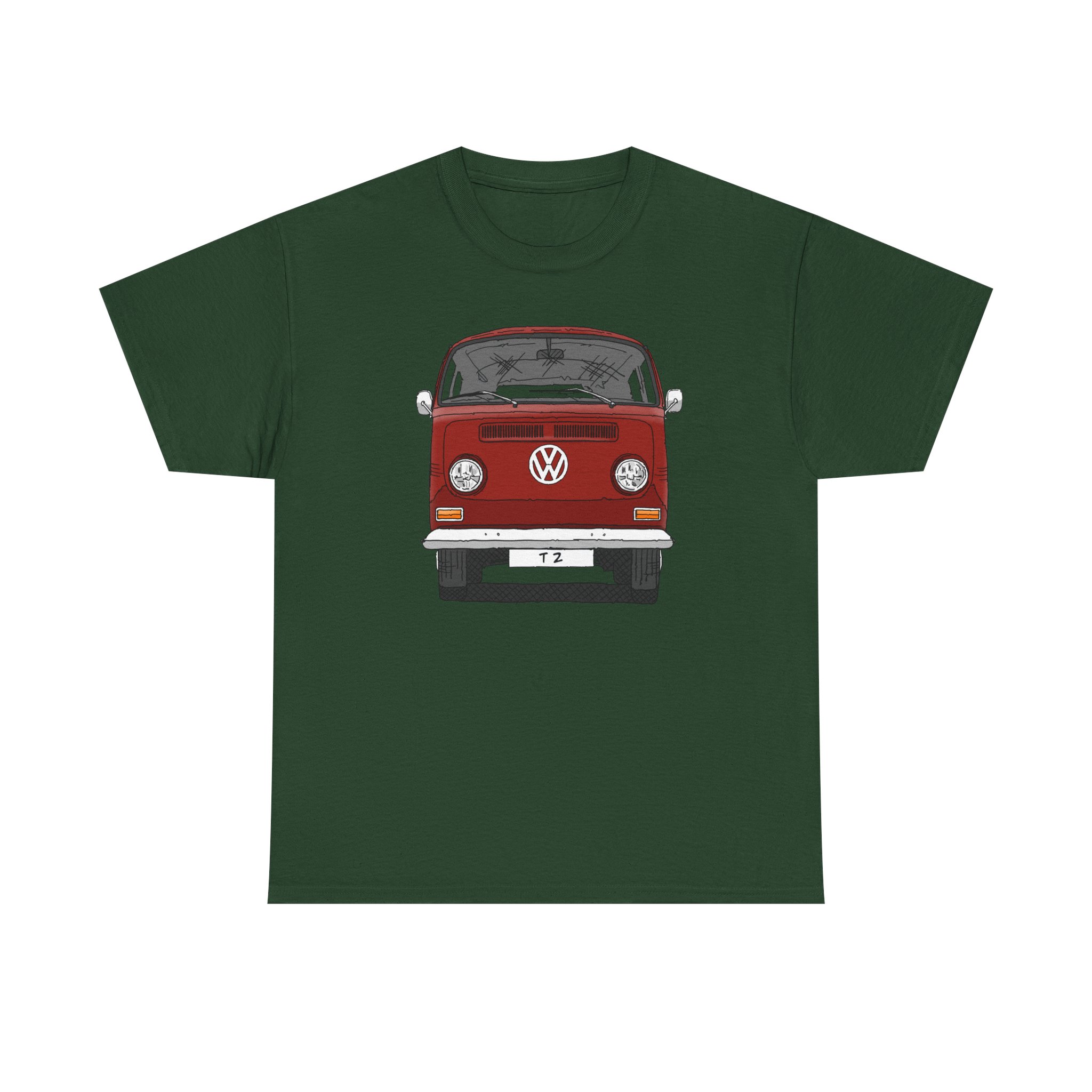 T-Shirt, VW T2, T2a, Bulli, VW Bus, Strichzeichnung, Rot, Wunsch-Kennzeichen möglich – Bild 57