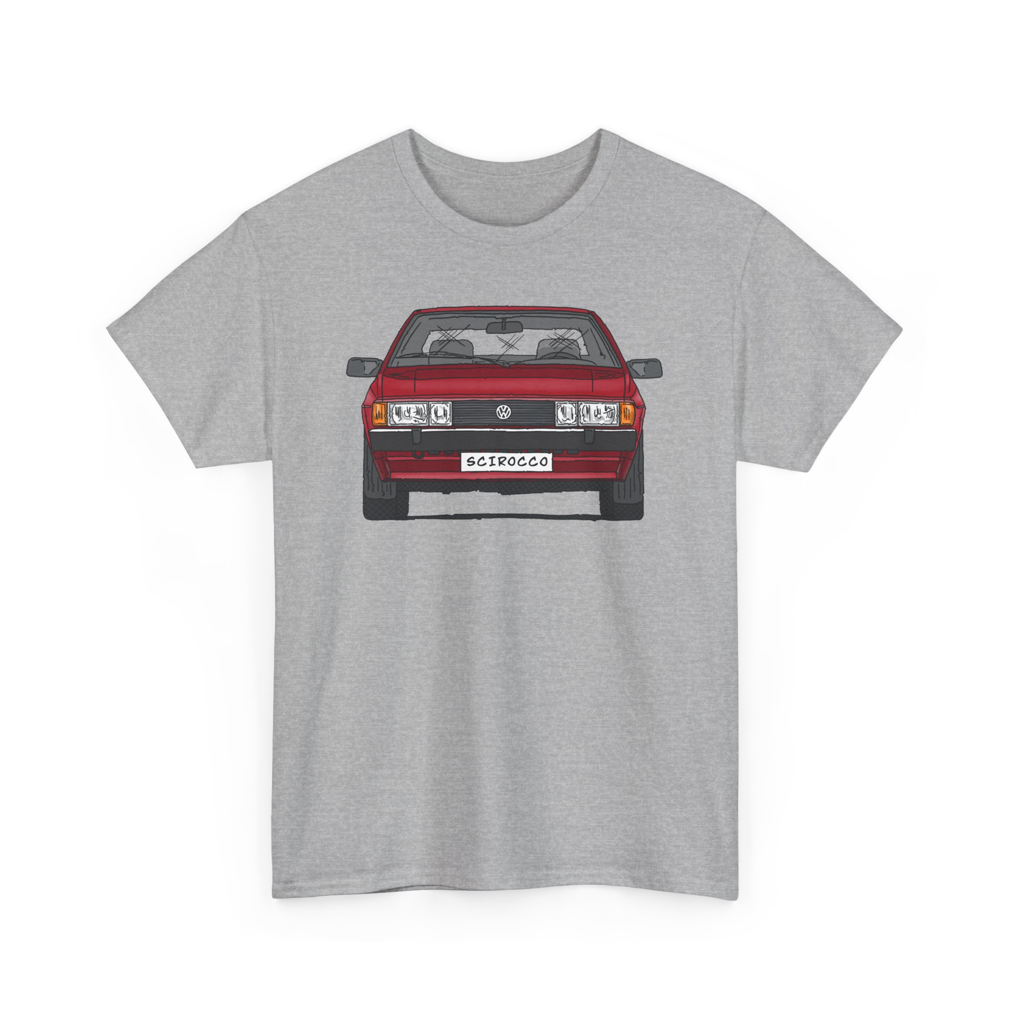 T-Shirt, VW SCIROCCO II, Strichzeichnung, Rot, Wunschkennzeichen möglich
